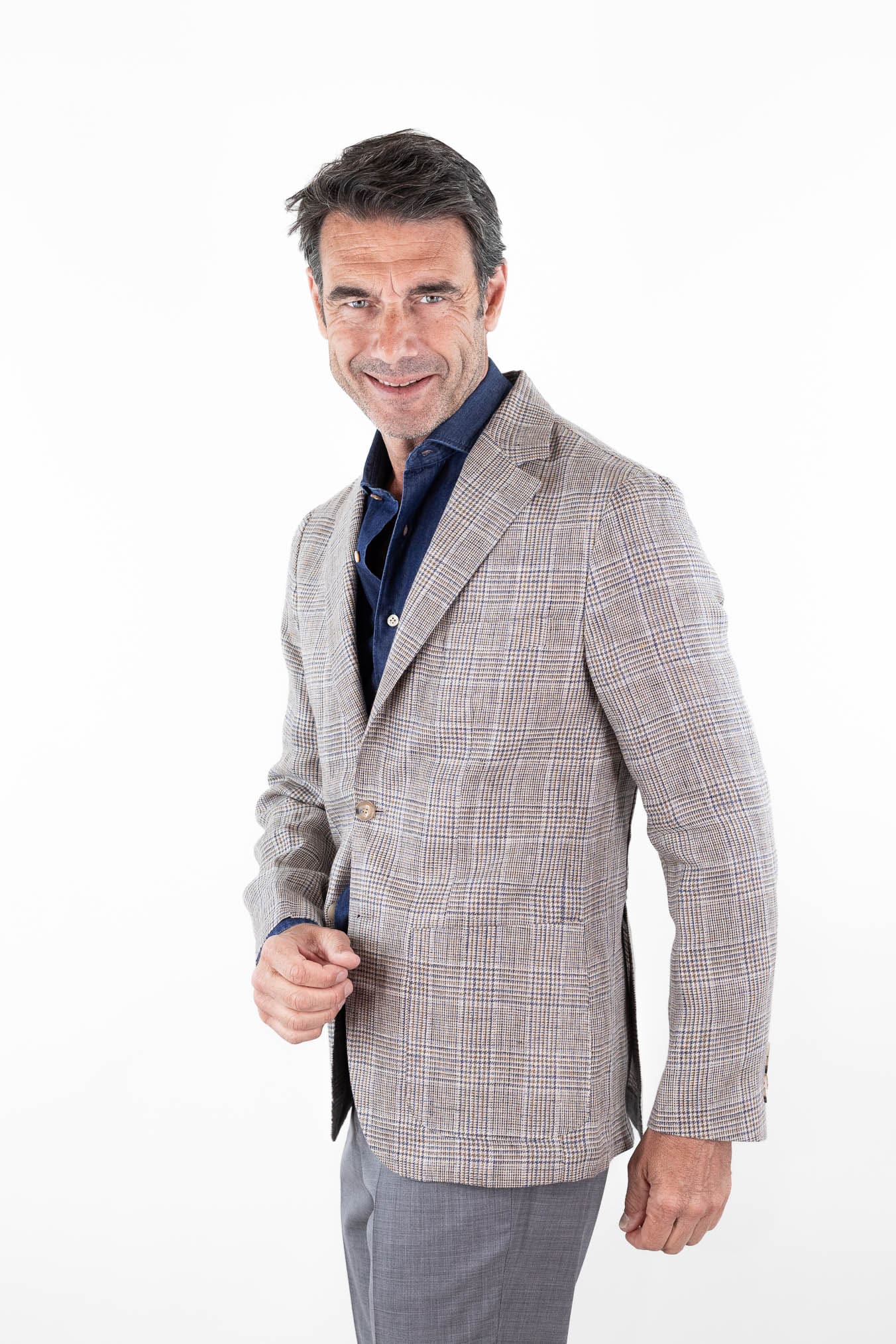 LUCIANO BARBERA Giacca Principe di Galles Lino Beige