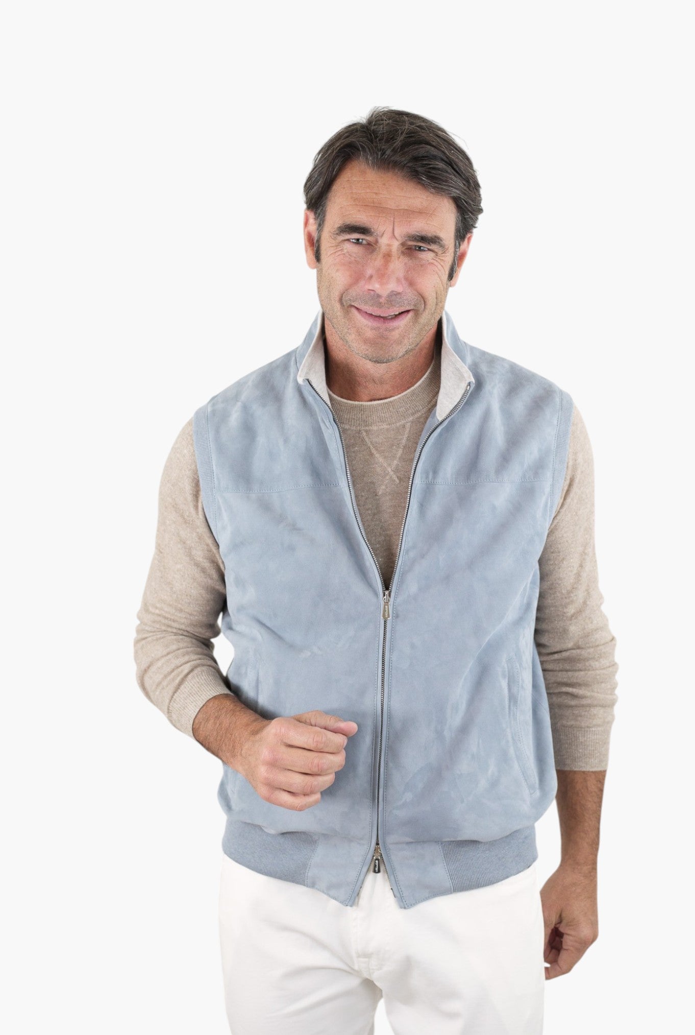 MANDELLI Gilet Suede Celeste Polvere