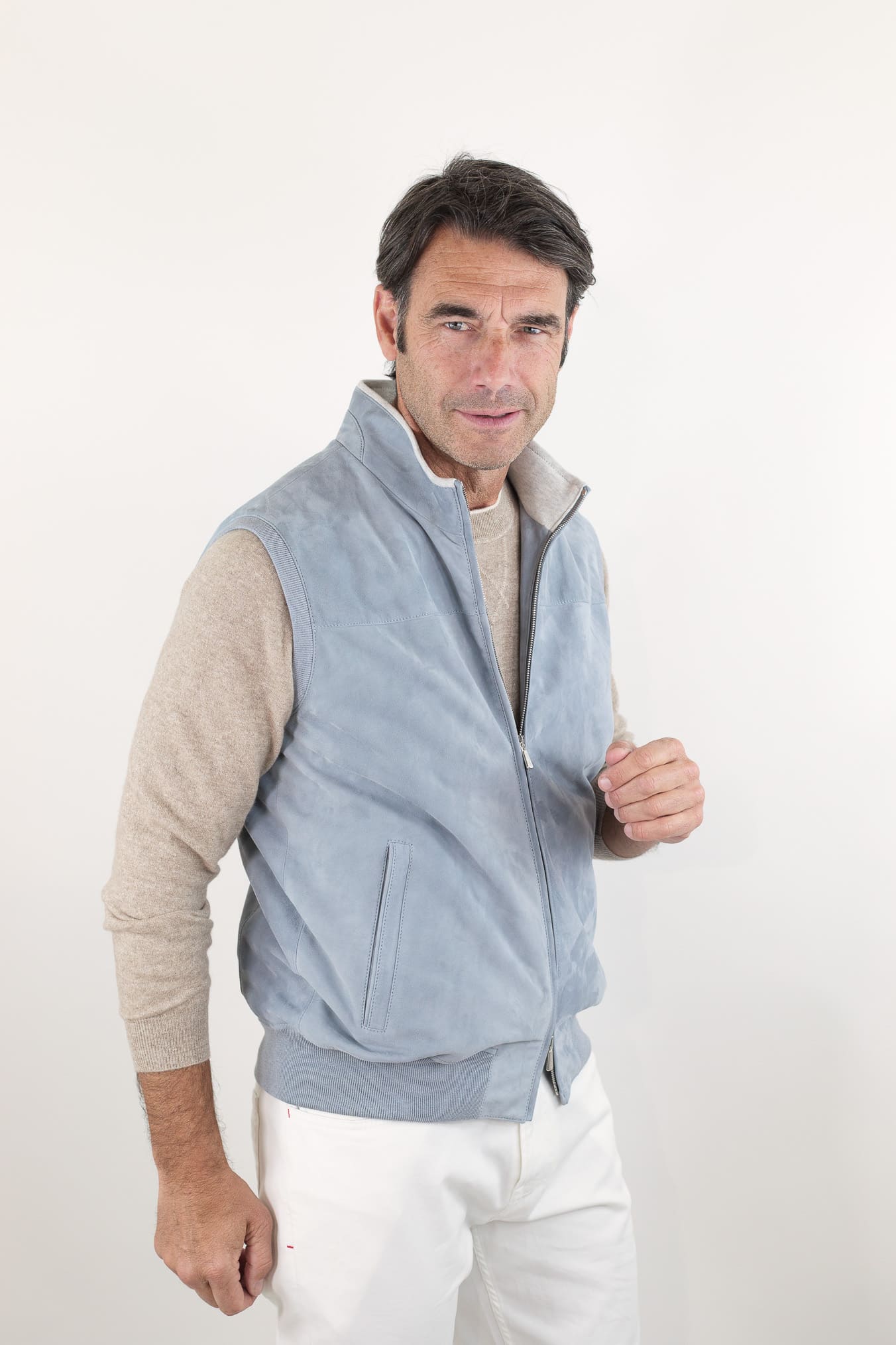 MANDELLI Gilet Suede Celeste Polvere