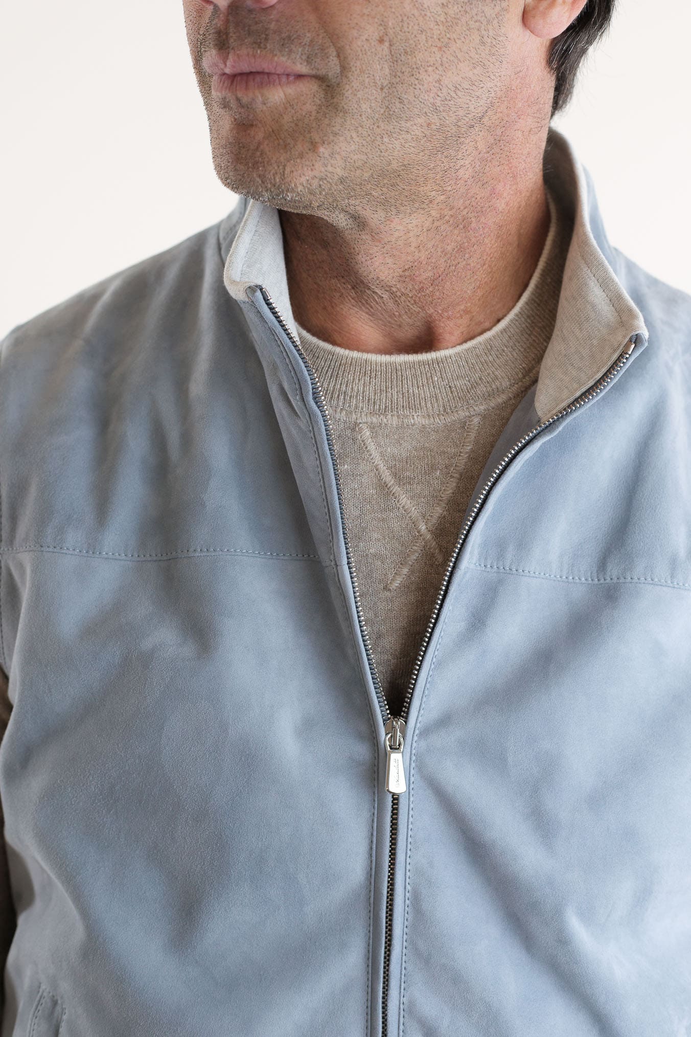 MANDELLI Gilet Suede Celeste Polvere