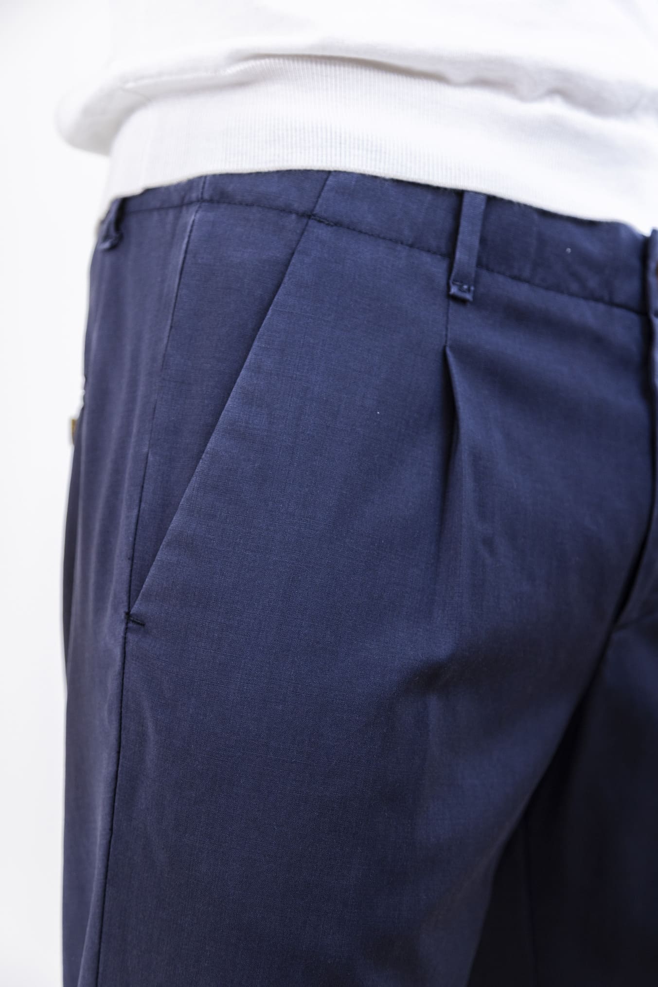 MYTHS Pantaloni Fresco Lana con Pinces Blu Navy