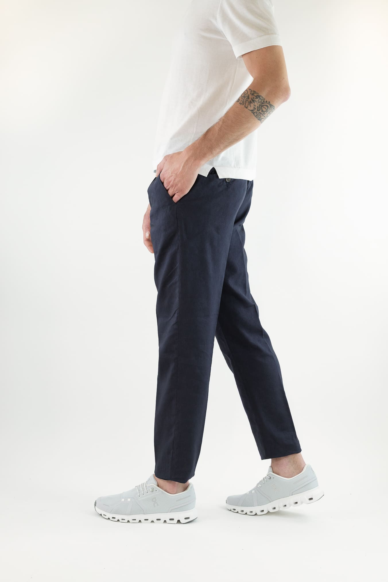 MYTHS Pantaloni Vintage Lana Lino Pinces Blu
