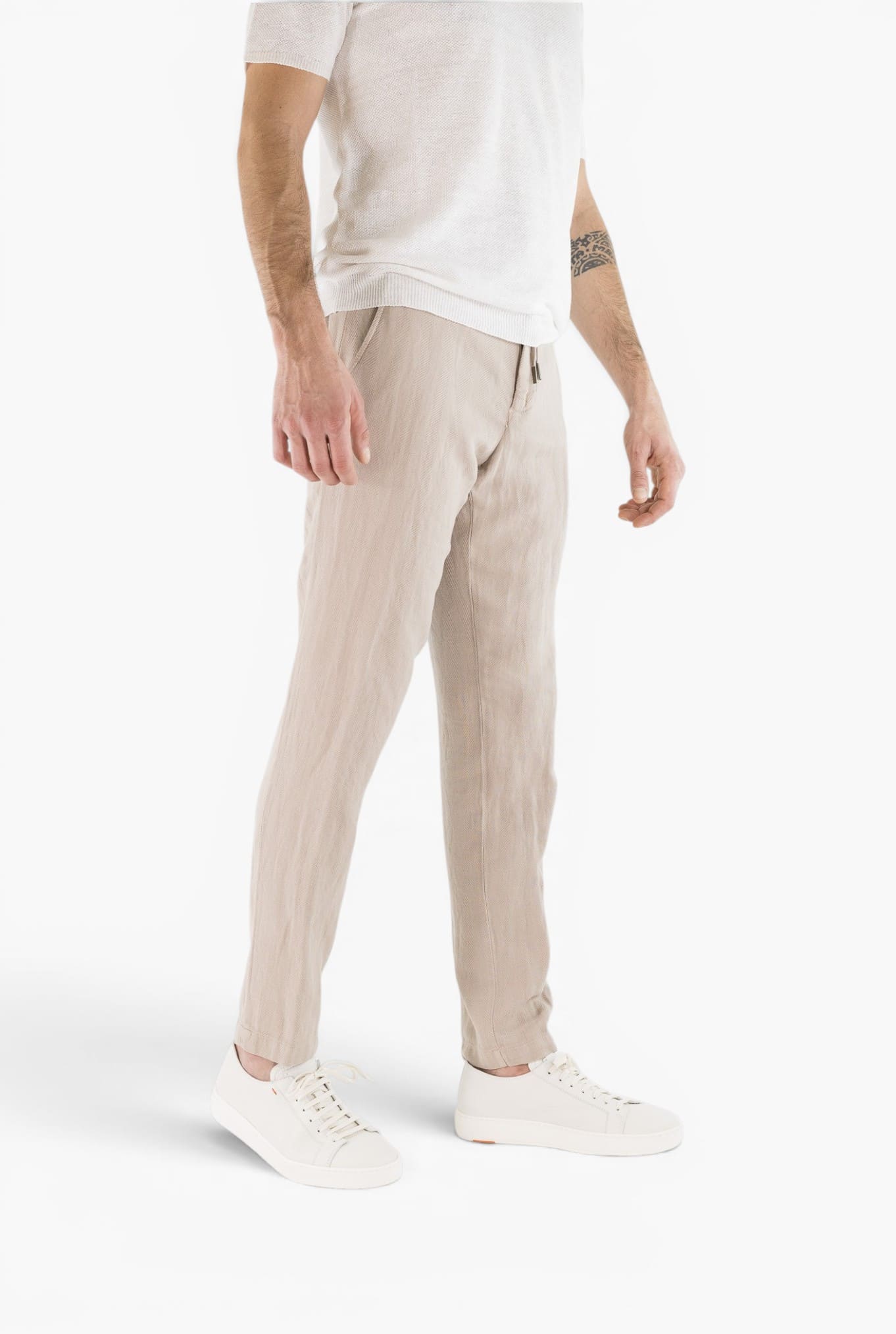 MYTHS Pantaloni Spigati Cotone Lino Beige