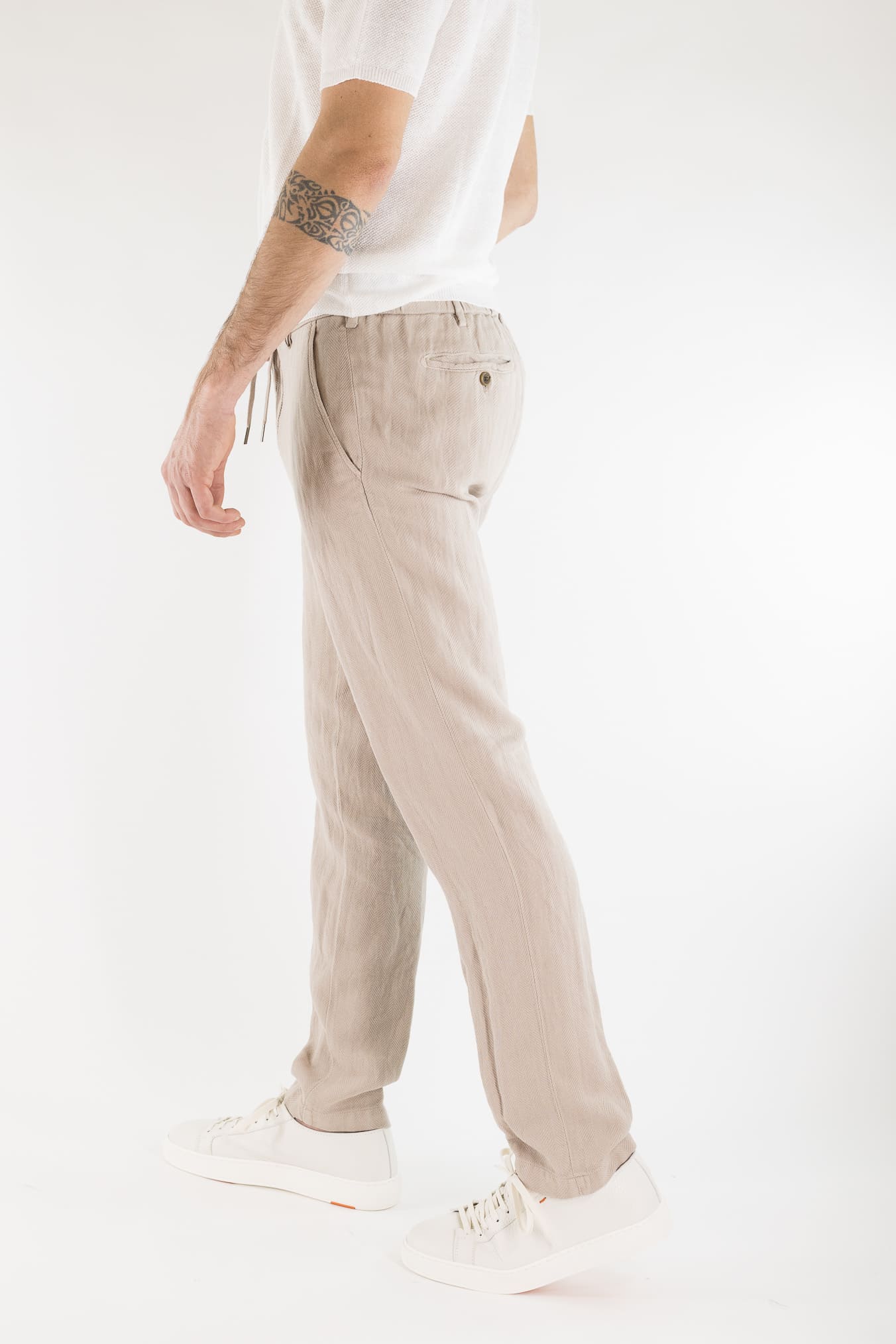 MYTHS Pantaloni Spigati Cotone Lino Beige