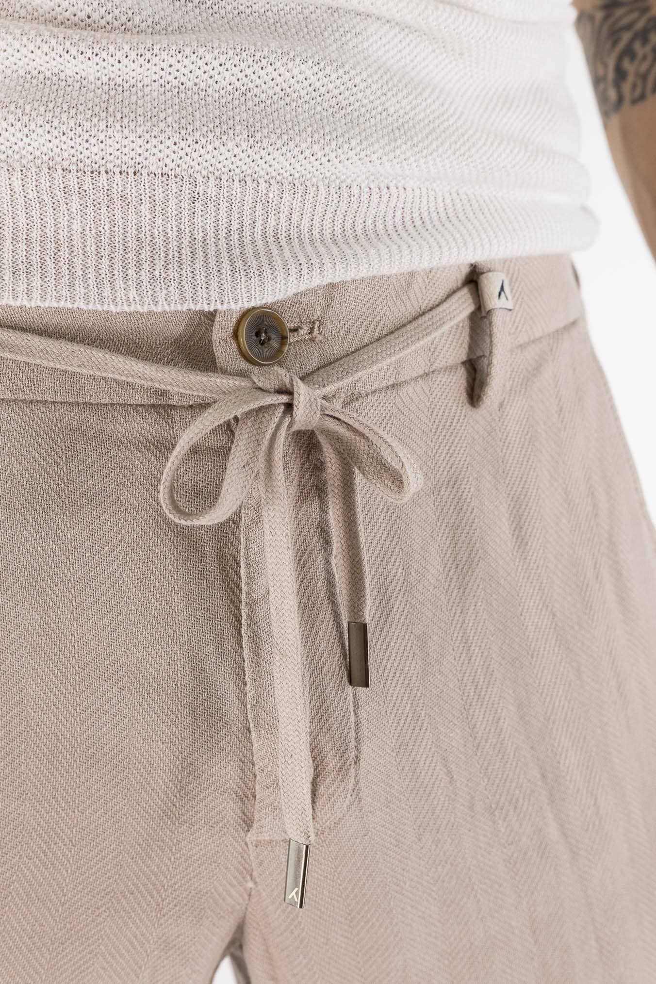 MYTHS Pantaloni Spigati Cotone Lino Beige