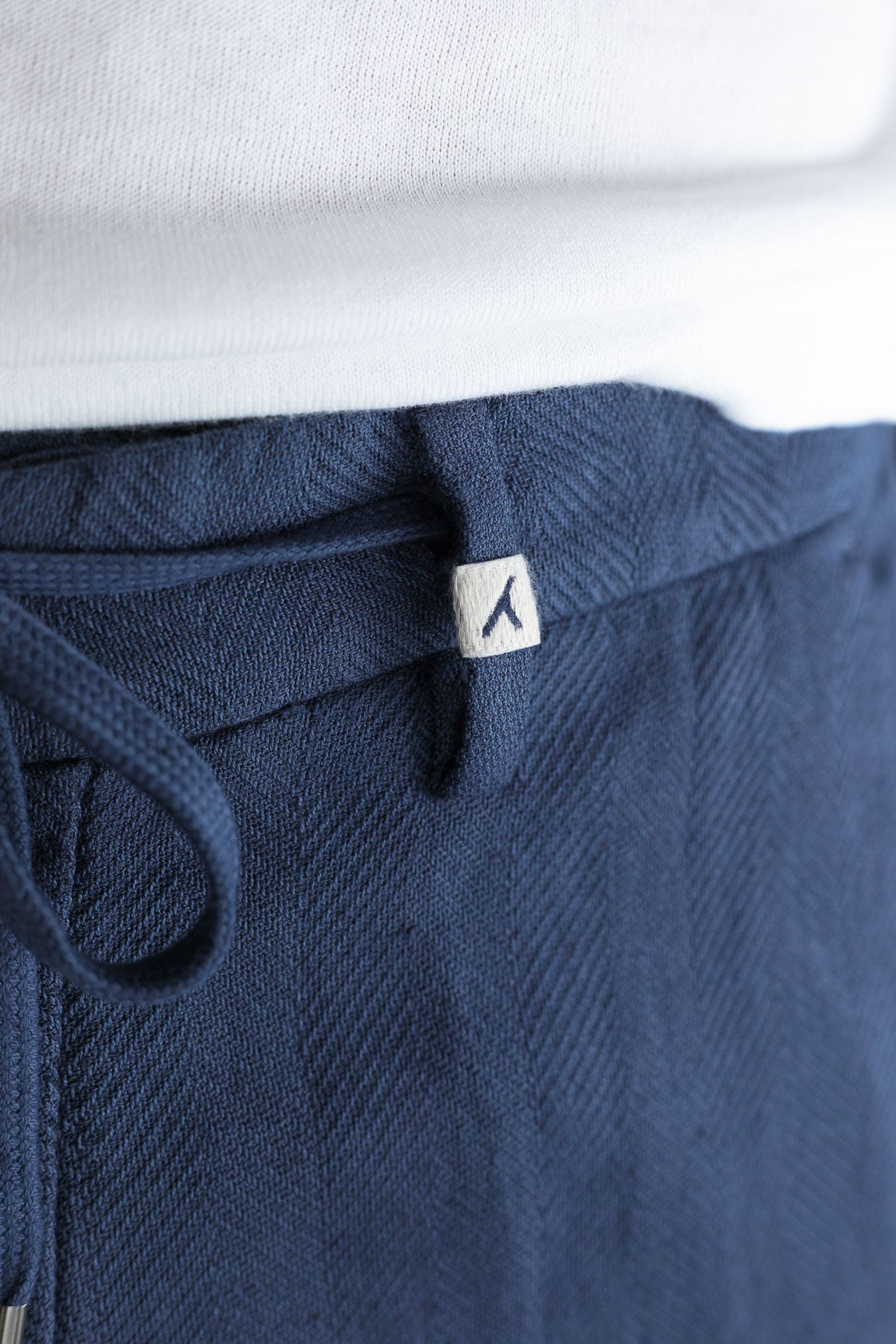 MYTHS Pantaloni Spigati Cotone Lino Blu Medio