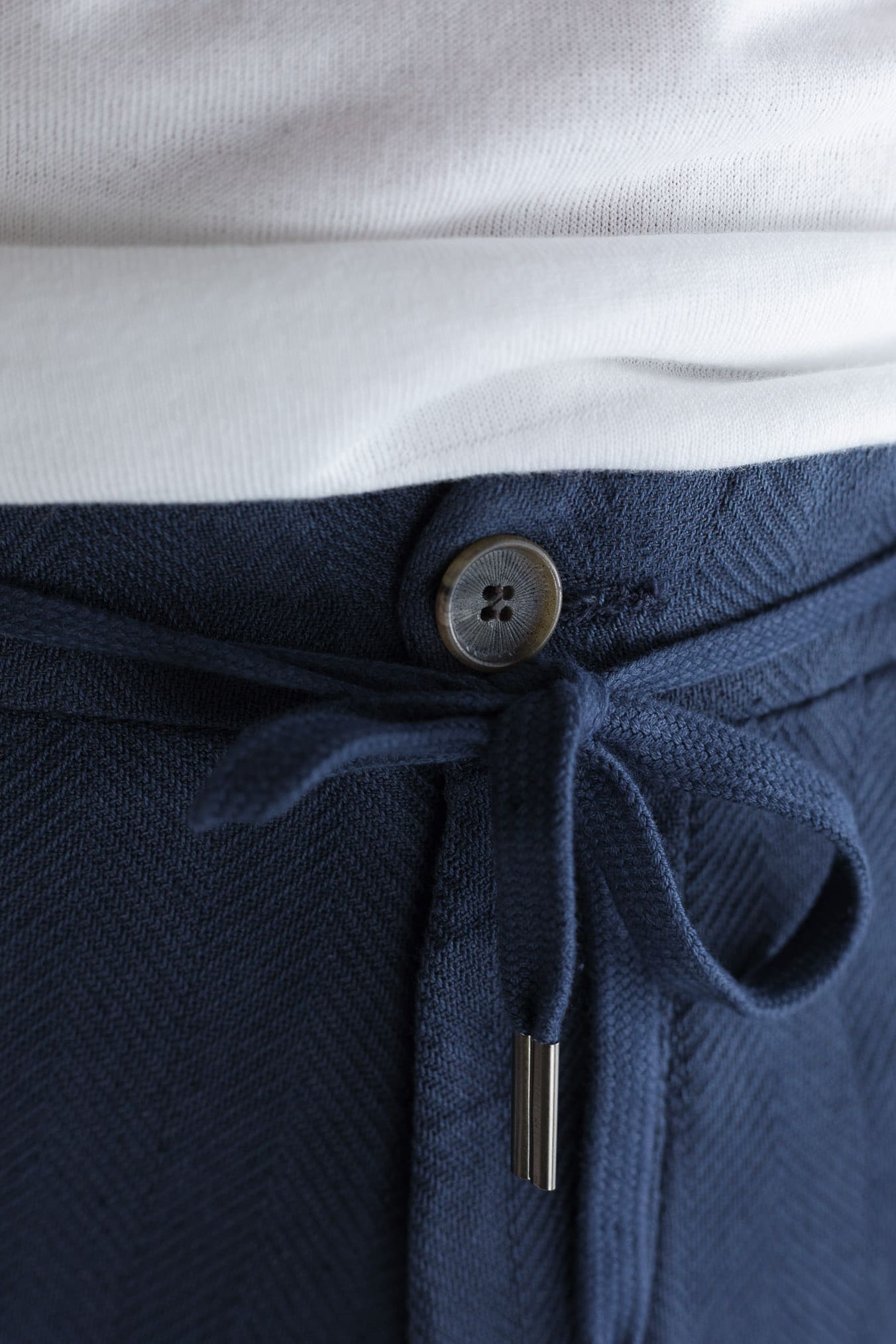 MYTHS Pantaloni Spigati Cotone Lino Blu Medio