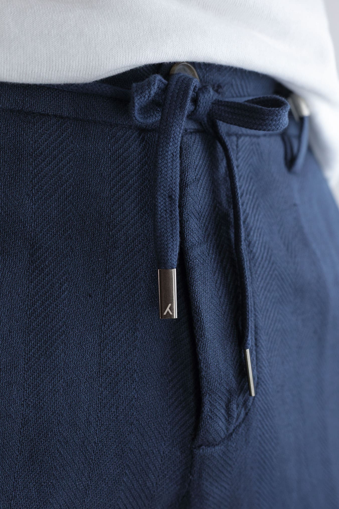 MYTHS Pantaloni Spigati Cotone Lino Blu Medio