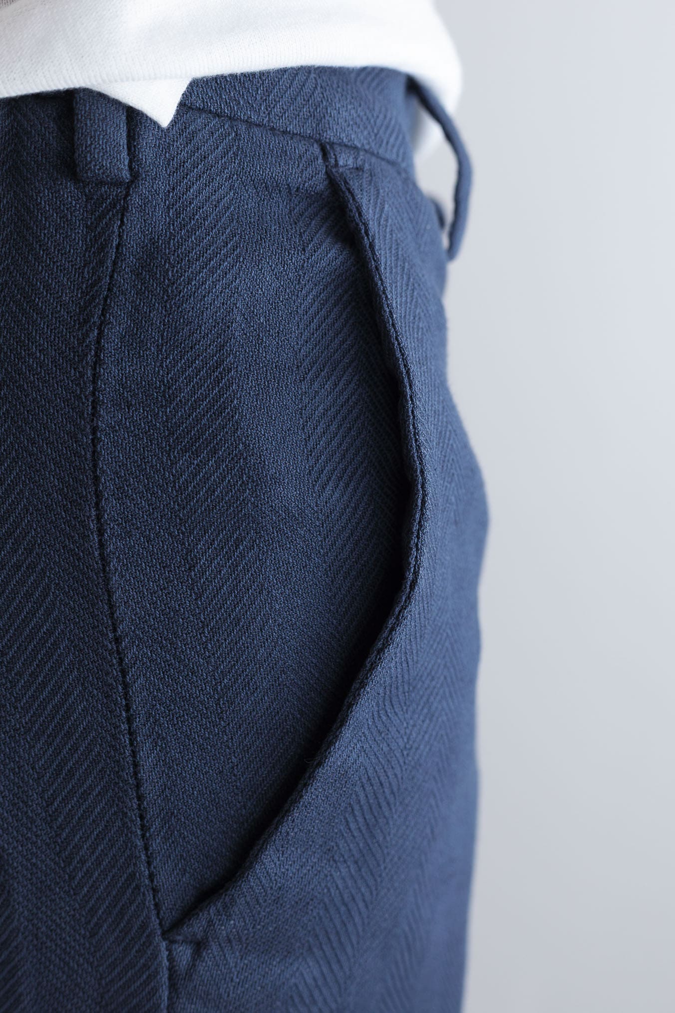 MYTHS Pantaloni Spigati Cotone Lino Blu Medio