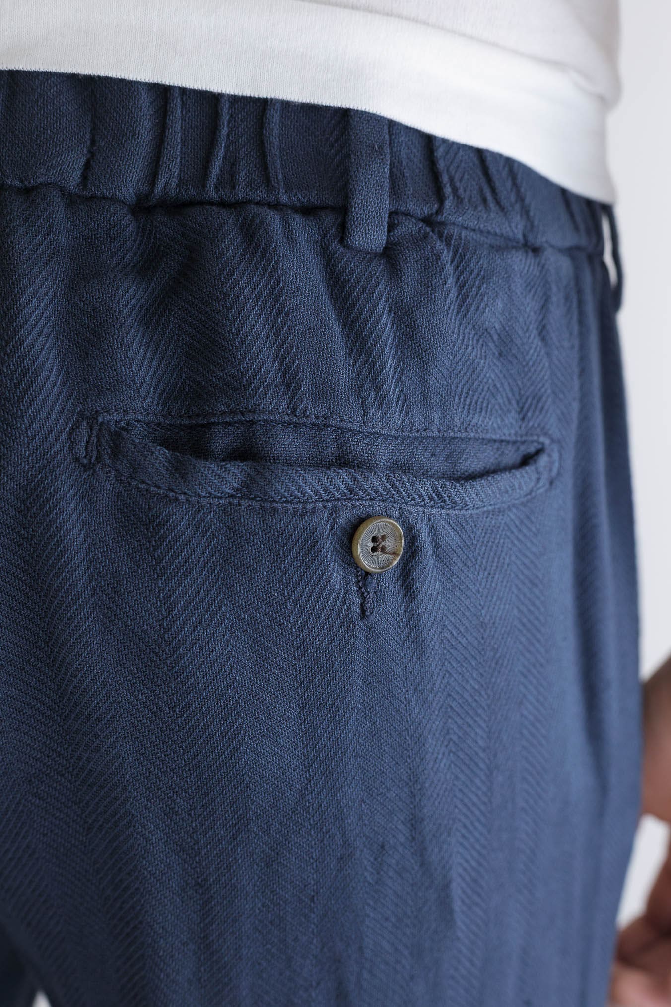 MYTHS Pantaloni Spigati Cotone Lino Blu Medio