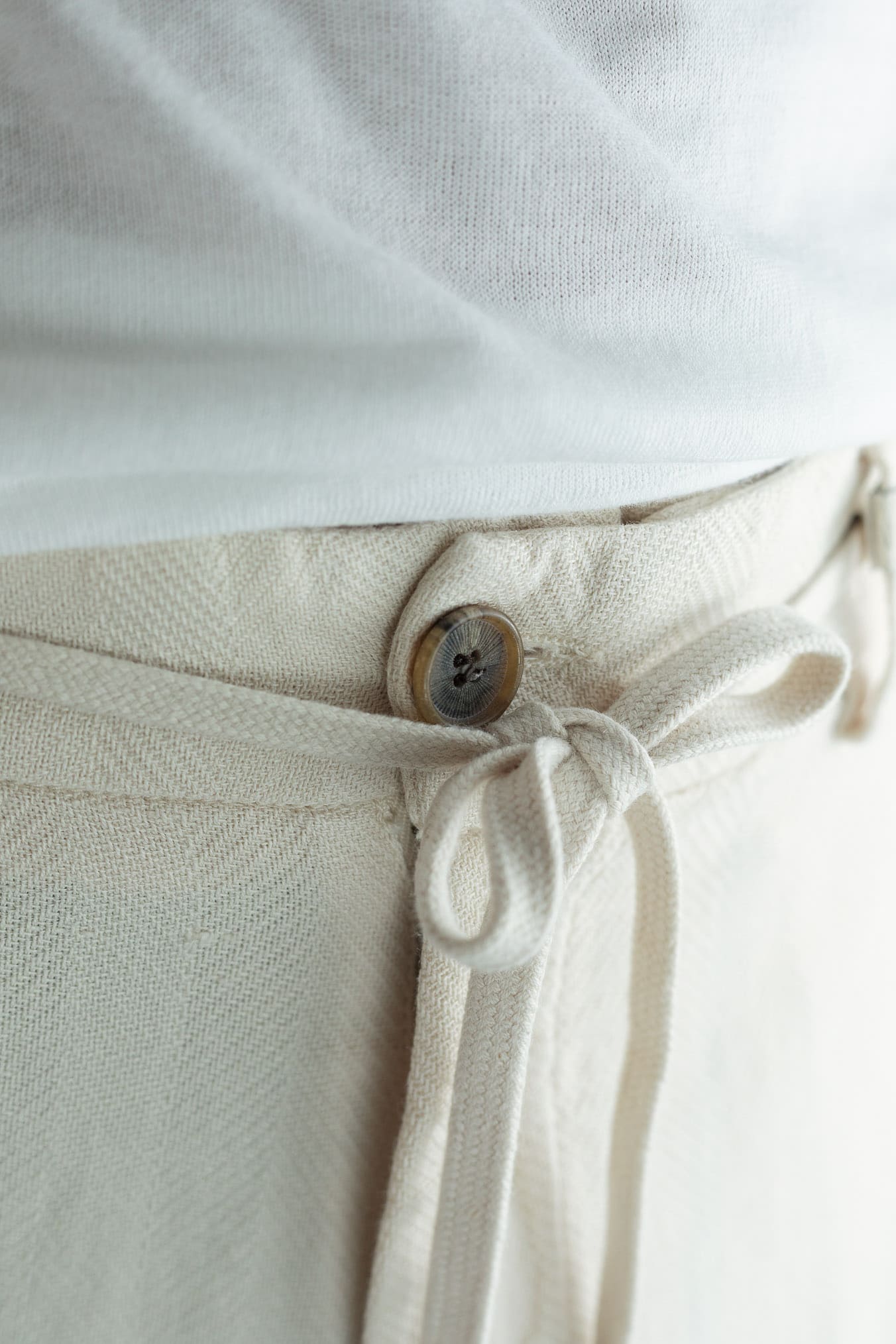 MYTHS Pantaloni Spigati Cotone Lino Panna