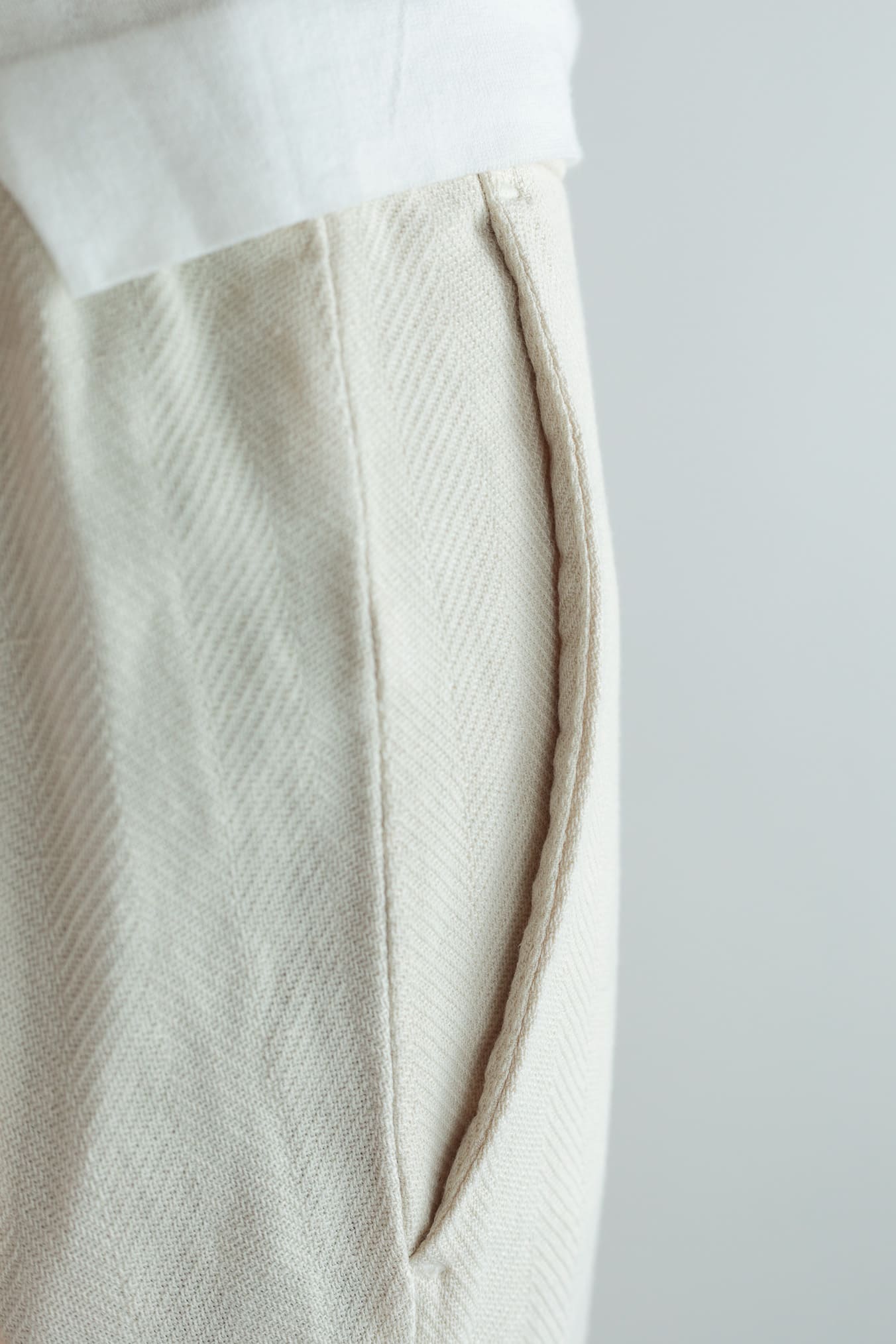 MYTHS Pantaloni Spigati Cotone Lino Panna