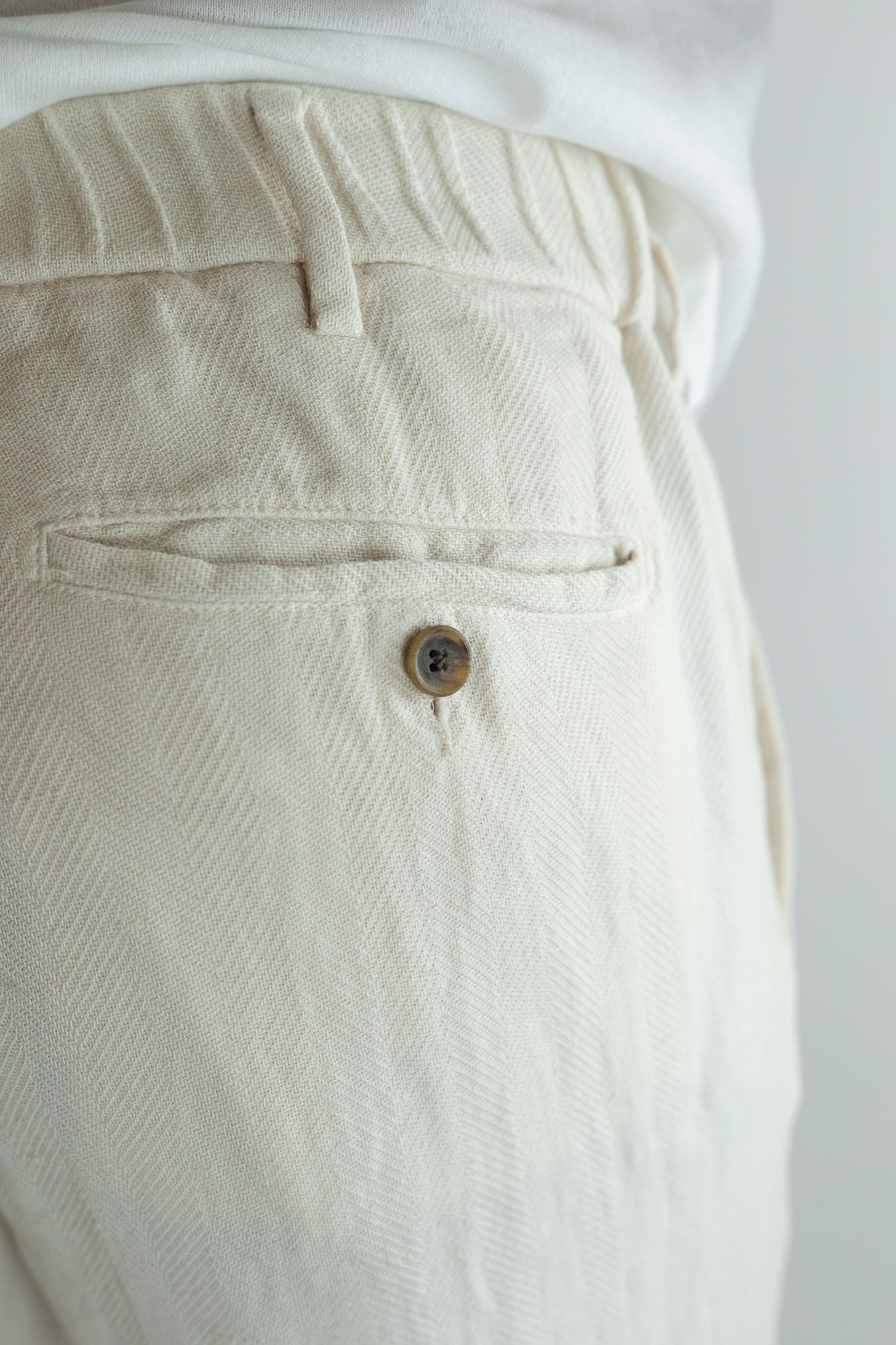 MYTHS Pantaloni Spigati Cotone Lino Panna