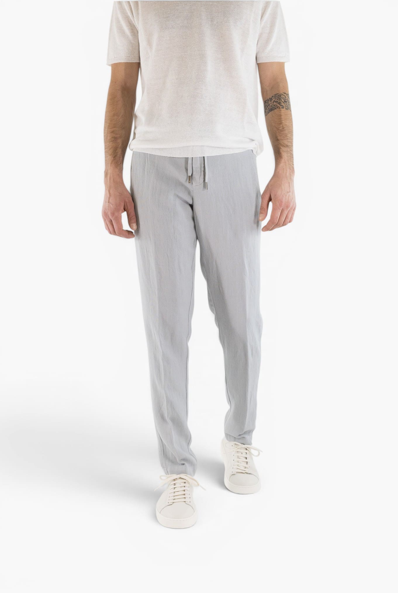 MYTHS Pantaloni Spigati Cotone Lino Ghiaccio