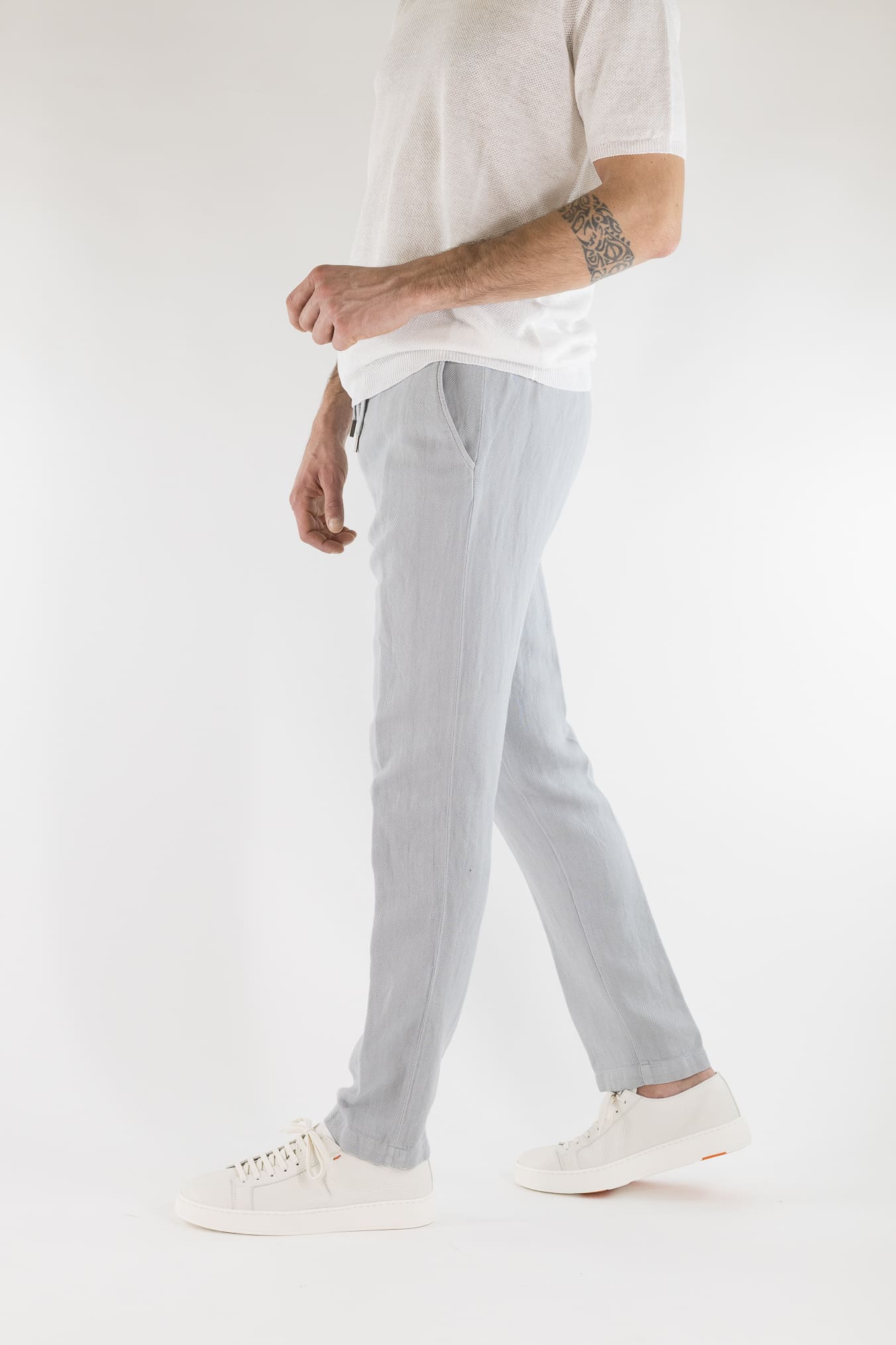 MYTHS Pantaloni Spigati Cotone Lino Ghiaccio