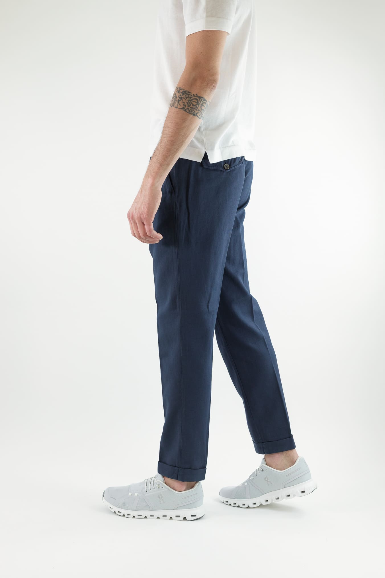 MYTHS Pantaloni Ice Cotton Pinces Blu Chiaro