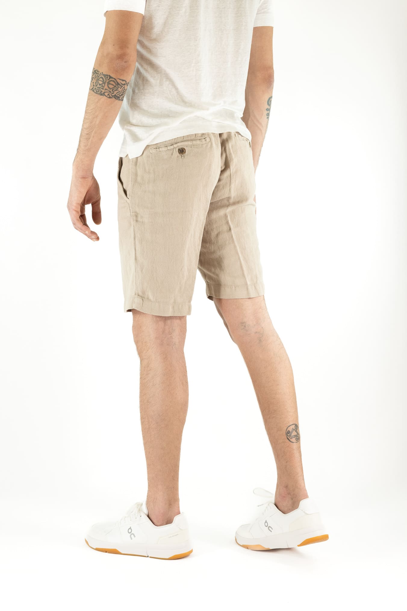 MYTHS Bermuda Spigati Cotone Lino Beige