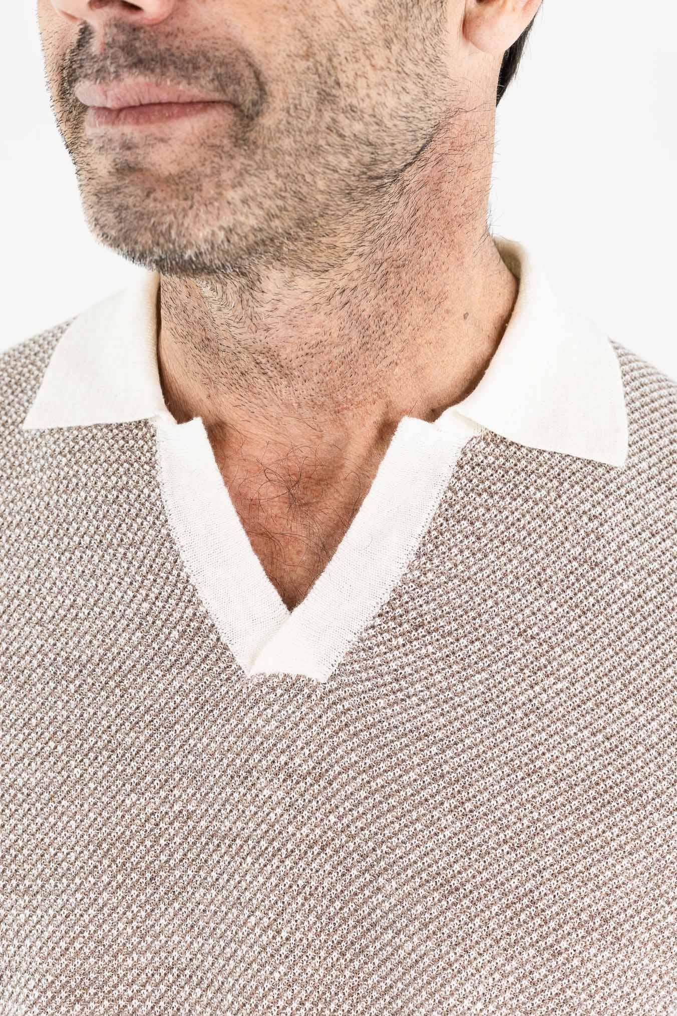 OTTAVIANI Polo Skipper Bicolore Cotone Lino Beige/Panna