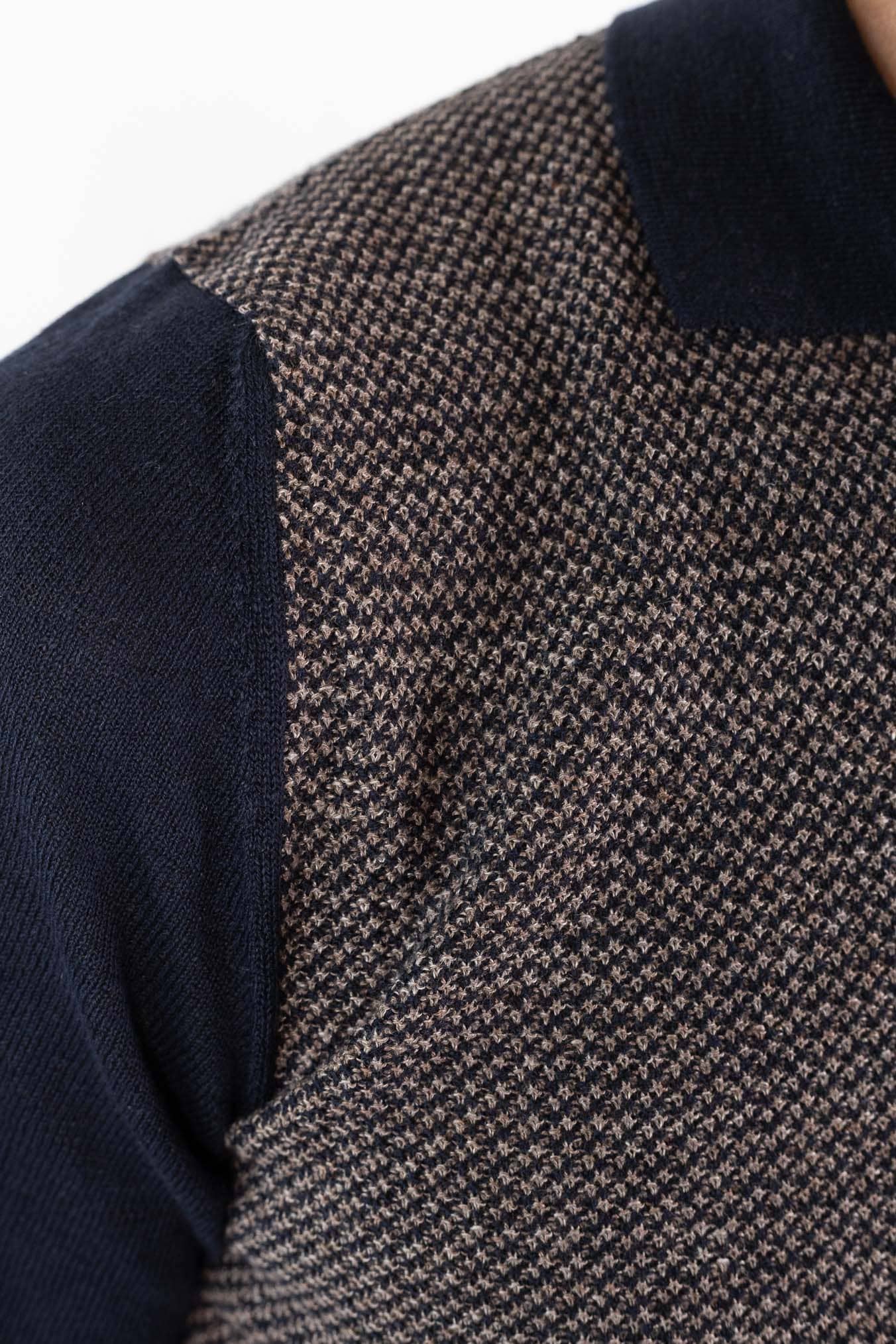OTTAVIANI Polo Skipper Bicolore Cotone Lino Marrone/Blu