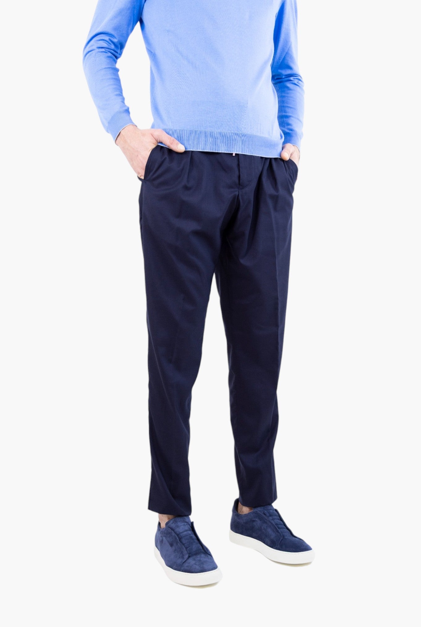 PESCAROLO Pantaloni mod.Chiaia con Coulisse e Pinces Superlight Lana e Seta Blu