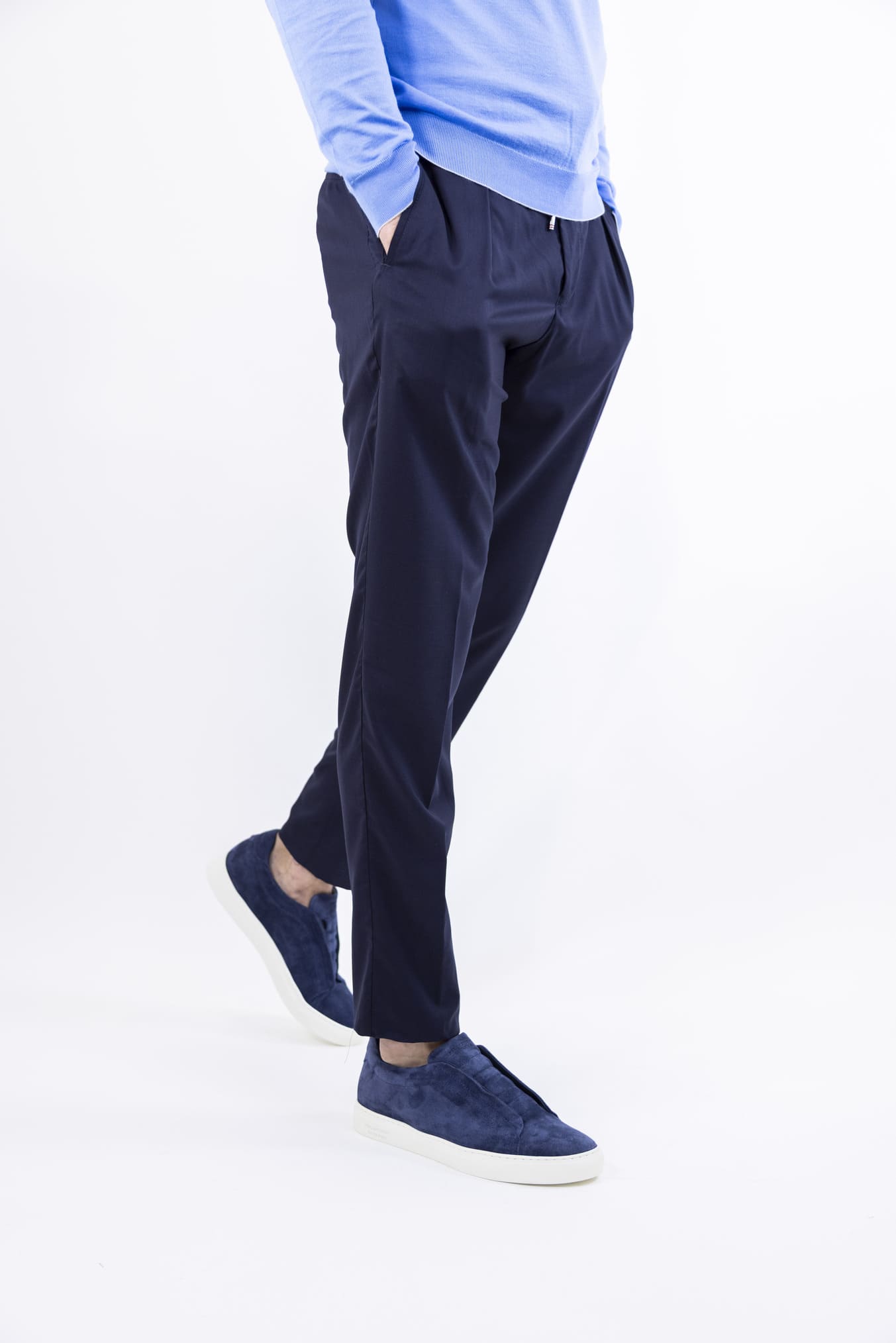 PESCAROLO Pantaloni mod.Chiaia con Coulisse e Pinces Superlight Lana e Seta Blu