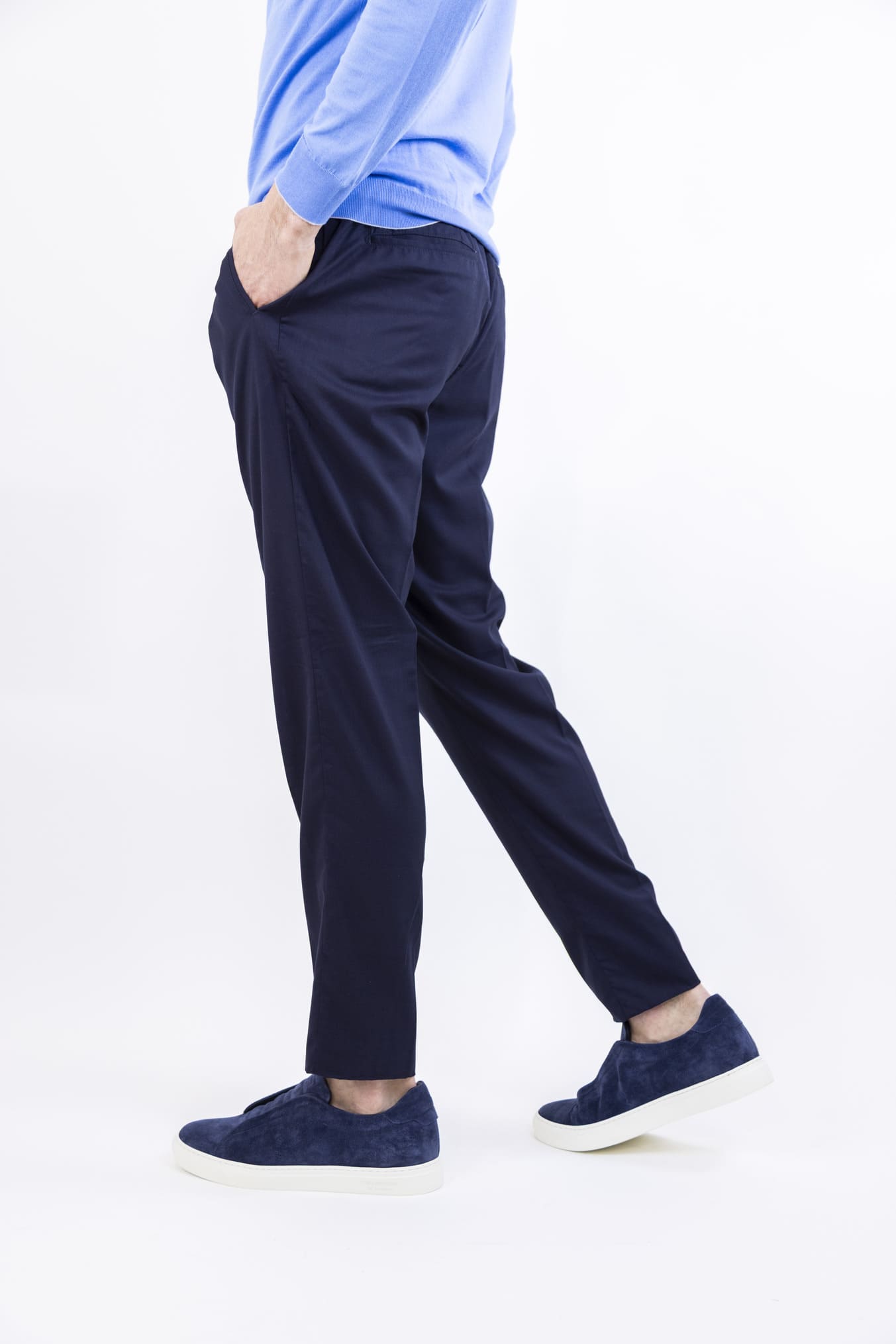 PESCAROLO Pantaloni mod.Chiaia con Coulisse e Pinces Superlight Lana e Seta Blu