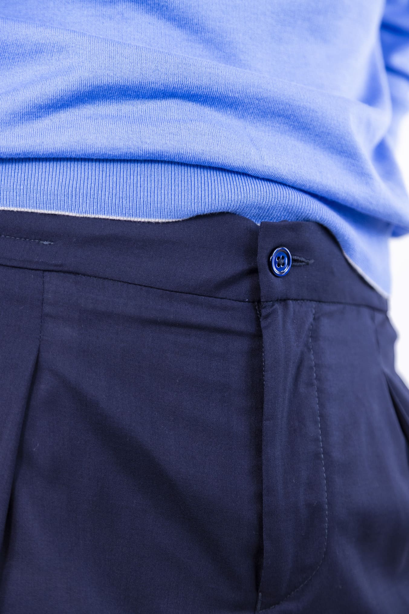 PESCAROLO Pantaloni mod.Chiaia con Coulisse e Pinces Superlight Lana e Seta Blu