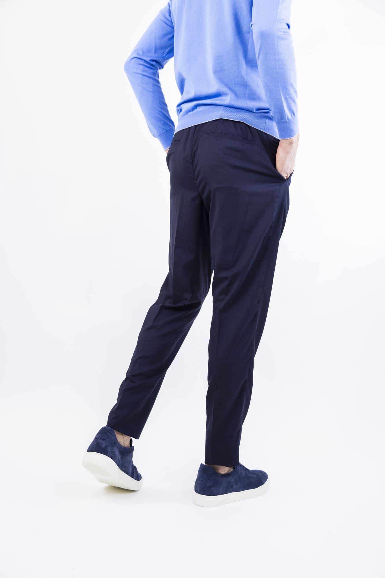 PESCAROLO Pantaloni mod.Chiaia con Coulisse e Pinces Superlight Lana e Seta Blu