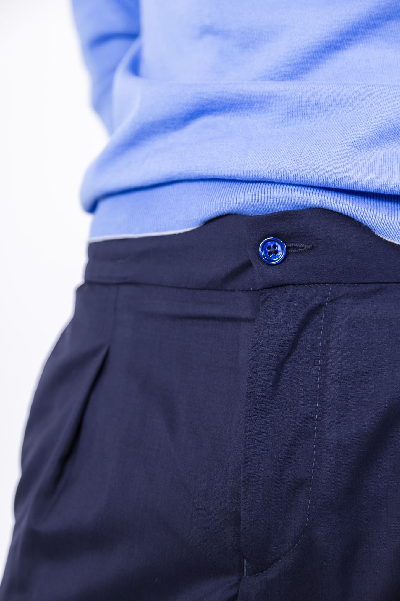 PESCAROLO Pantaloni mod.Chiaia con Coulisse e Pinces Superlight Lana e Seta Blu