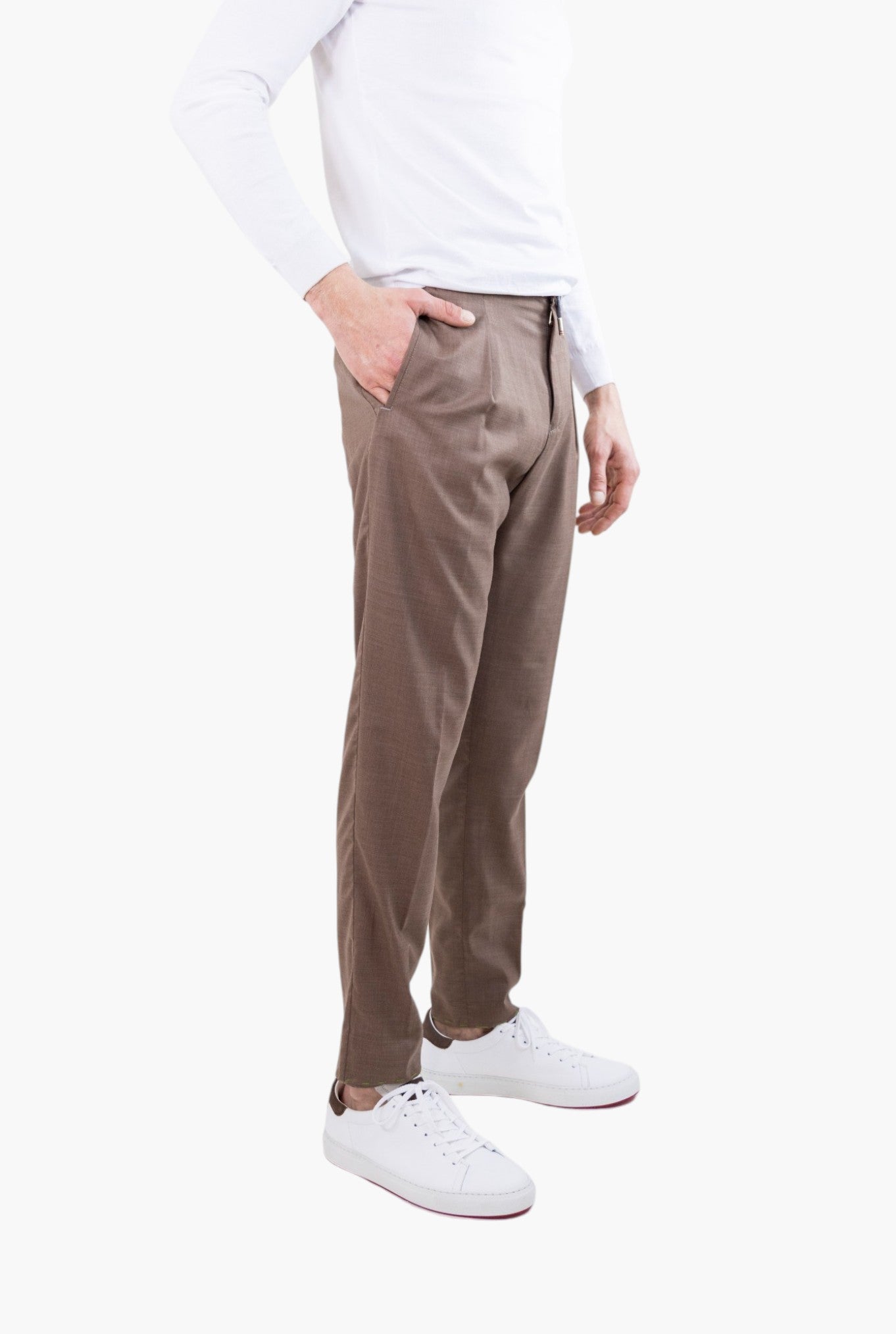 PESCAROLO Pantaloni mod.Chiaia con Coulisse e Pinces Superlight Lana e Seta Tabacco