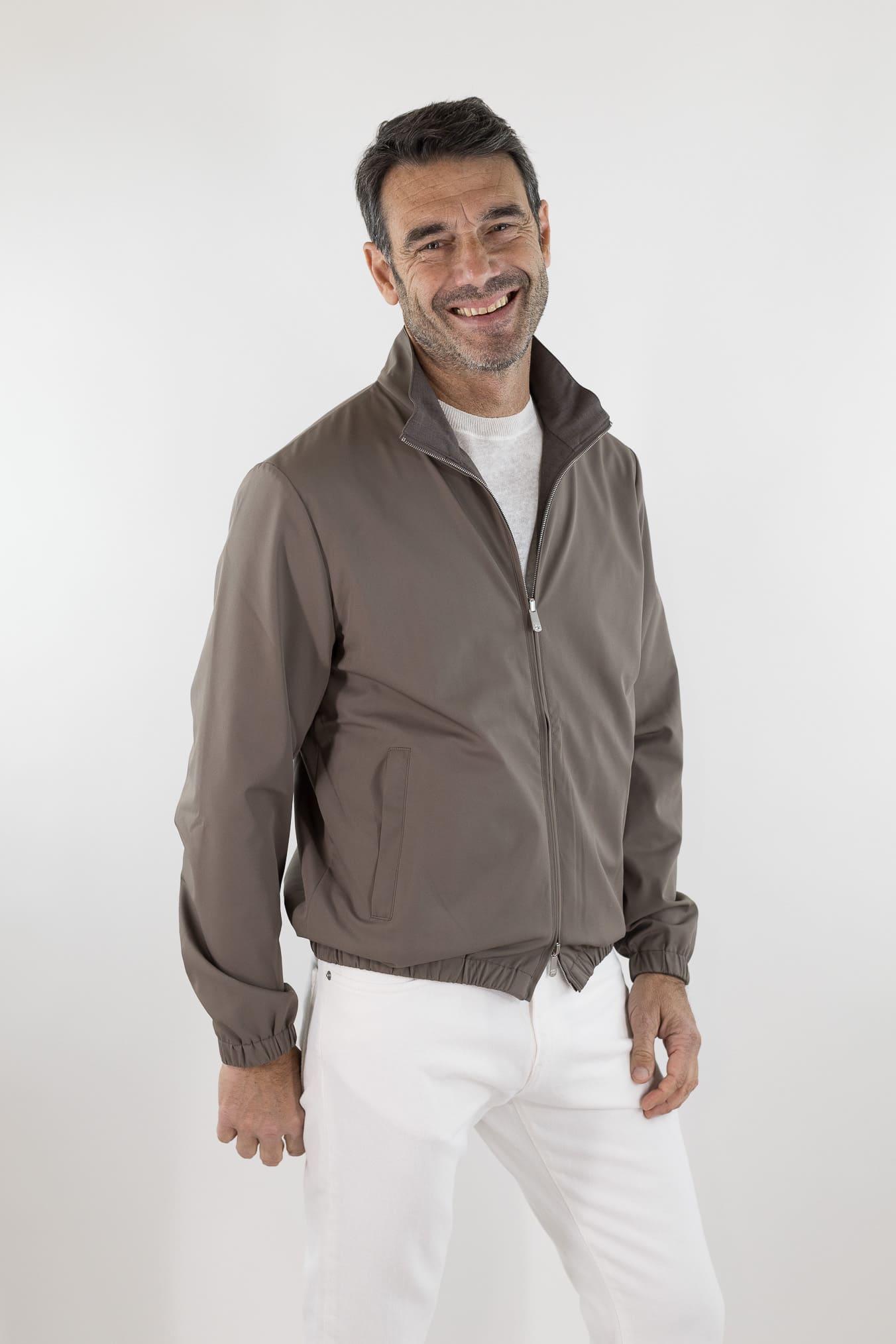 PESCAROLO Giubbino Reversibile Lana Crêpe/Tecnico Tortora