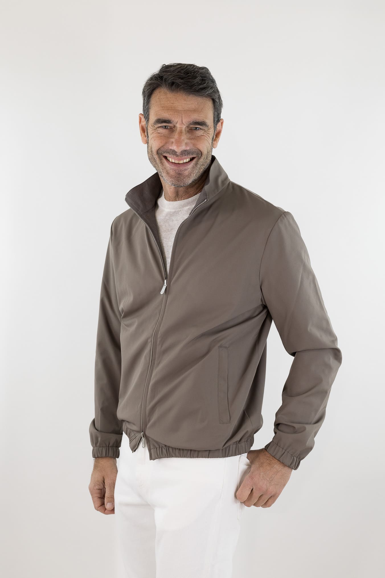 PESCAROLO Giubbino Reversibile Lana Crêpe/Tecnico Tortora