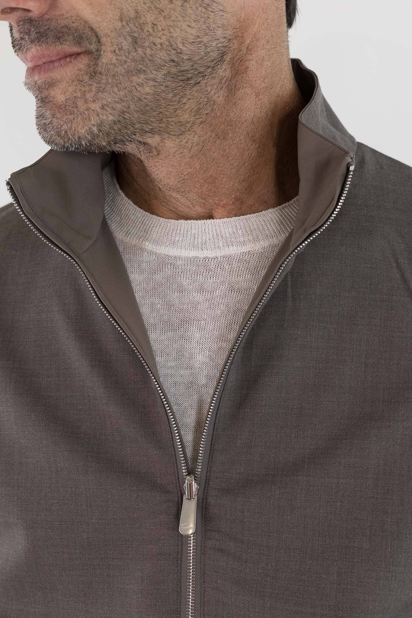 PESCAROLO Giubbino Reversibile Lana Crêpe/Tecnico Tortora