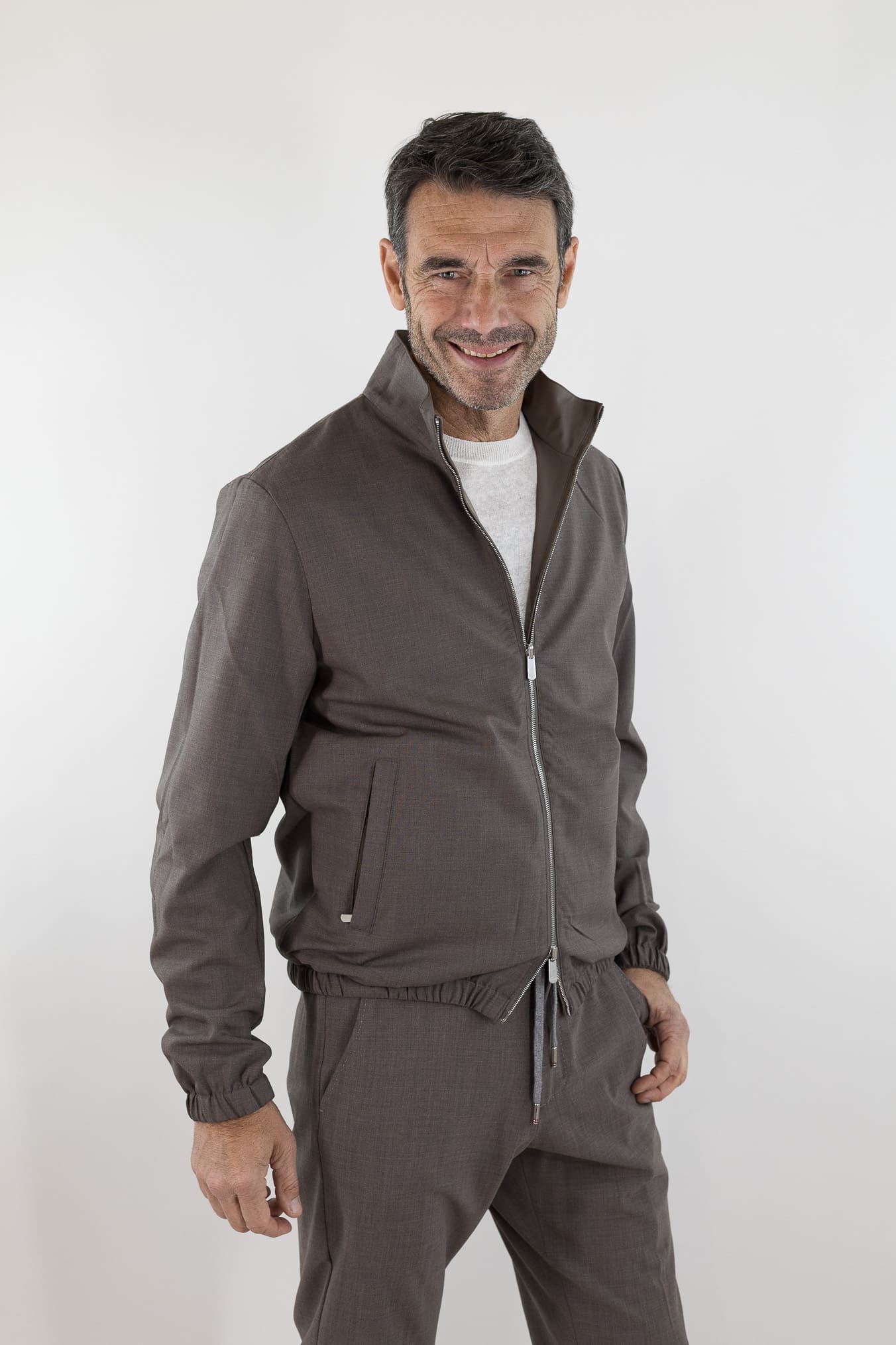 PESCAROLO Giubbino Reversibile Lana Crêpe/Tecnico Tortora