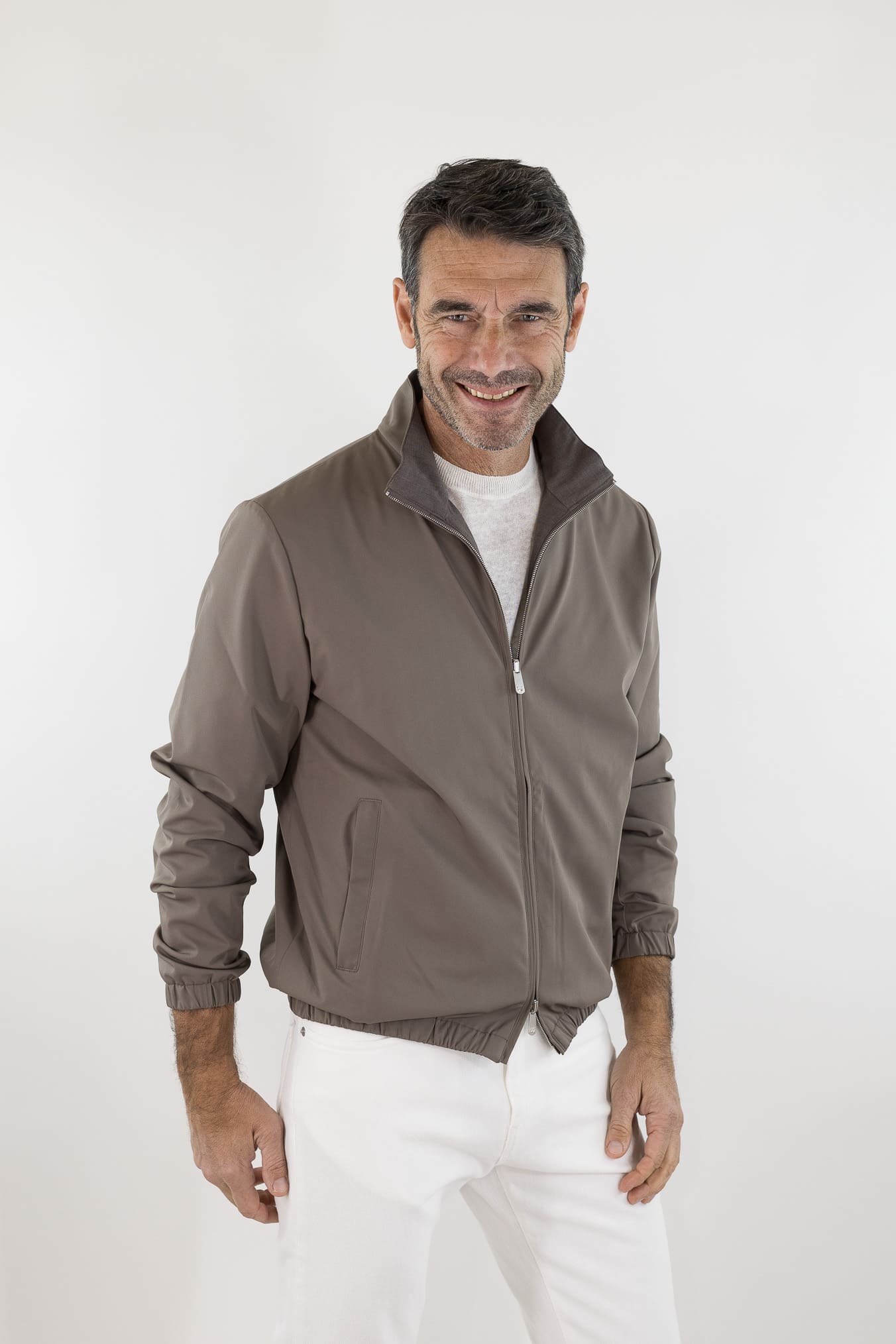 PESCAROLO Giubbino Reversibile Lana Crêpe/Tecnico Tortora