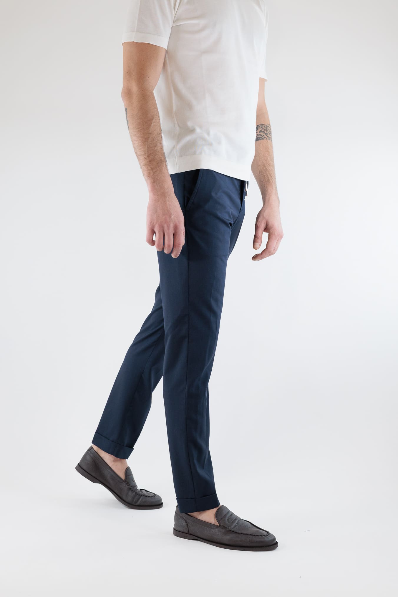 PESCAROLO Pantaloni "Manu" Lana Seta Blu