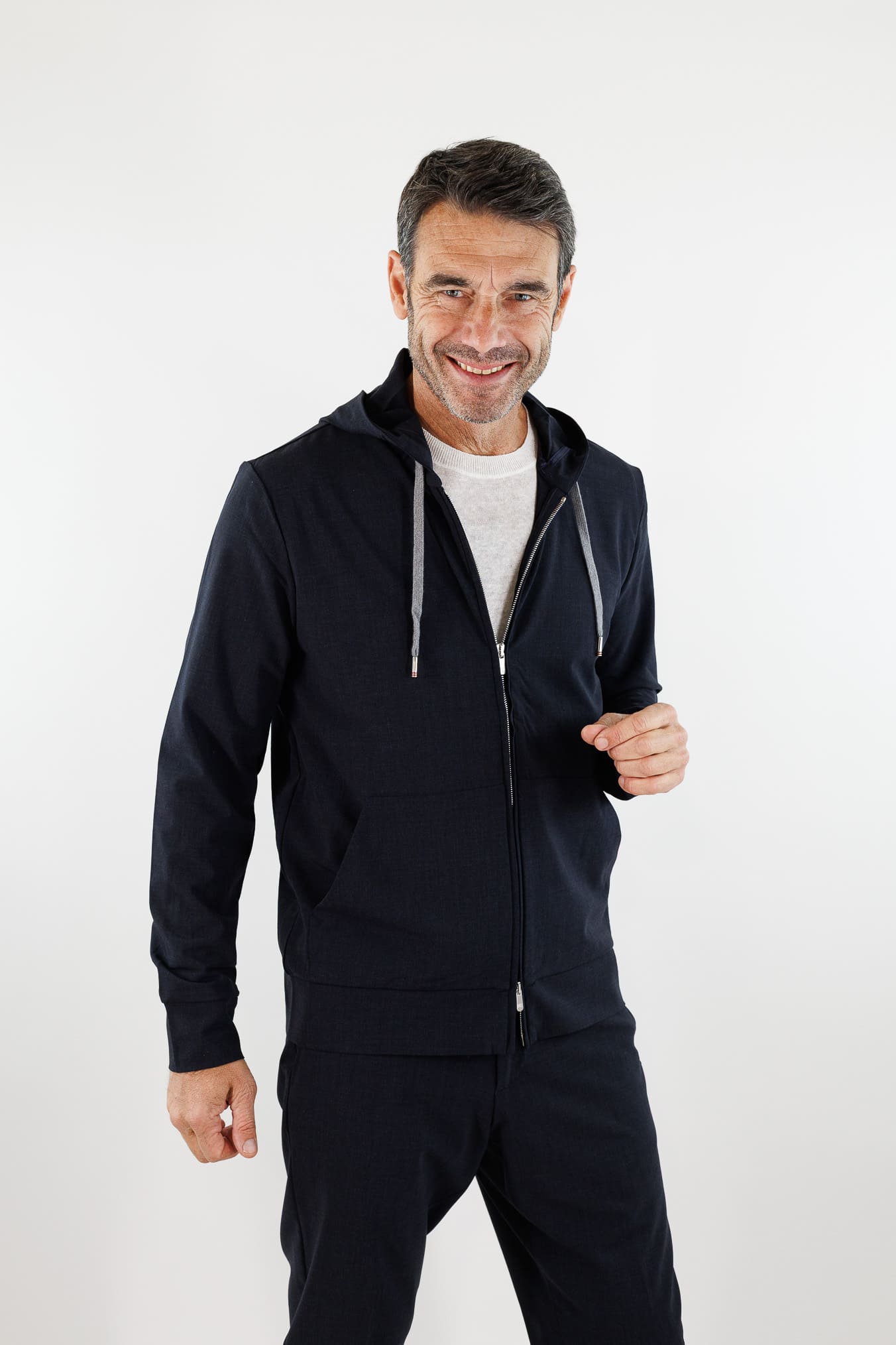 PESCAROLO Felpa Cappuccio Jersey Lana Crêpe Blu