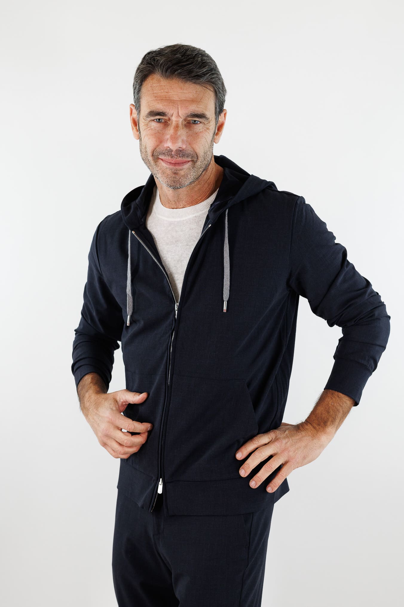 PESCAROLO Felpa Cappuccio Jersey Lana Crêpe Blu