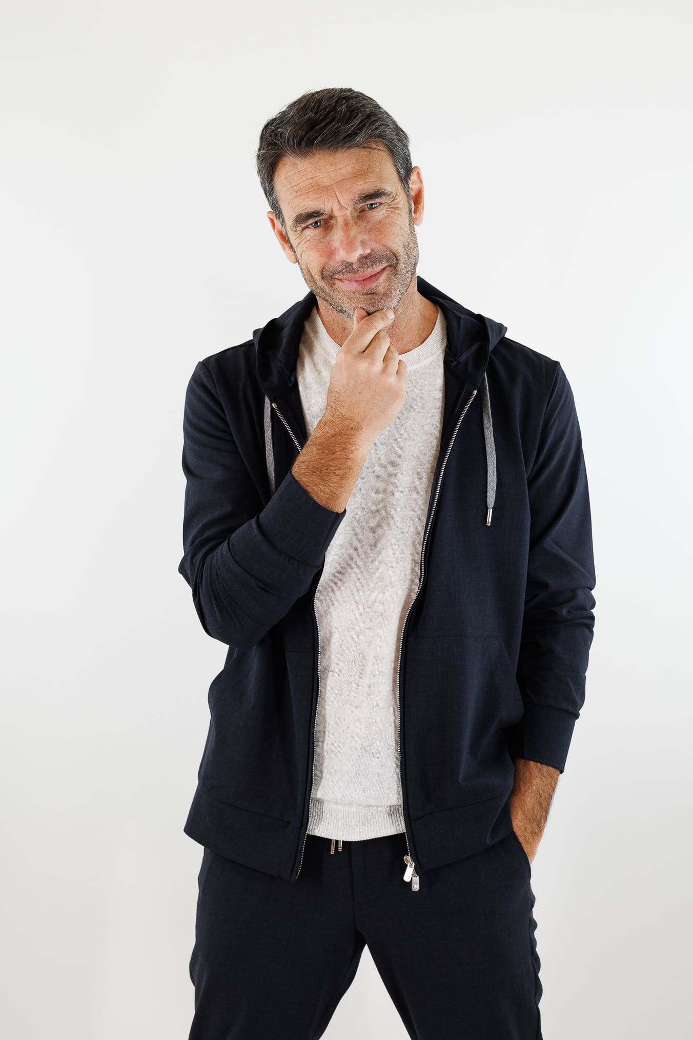 PESCAROLO Felpa Cappuccio Jersey Lana Crêpe Blu