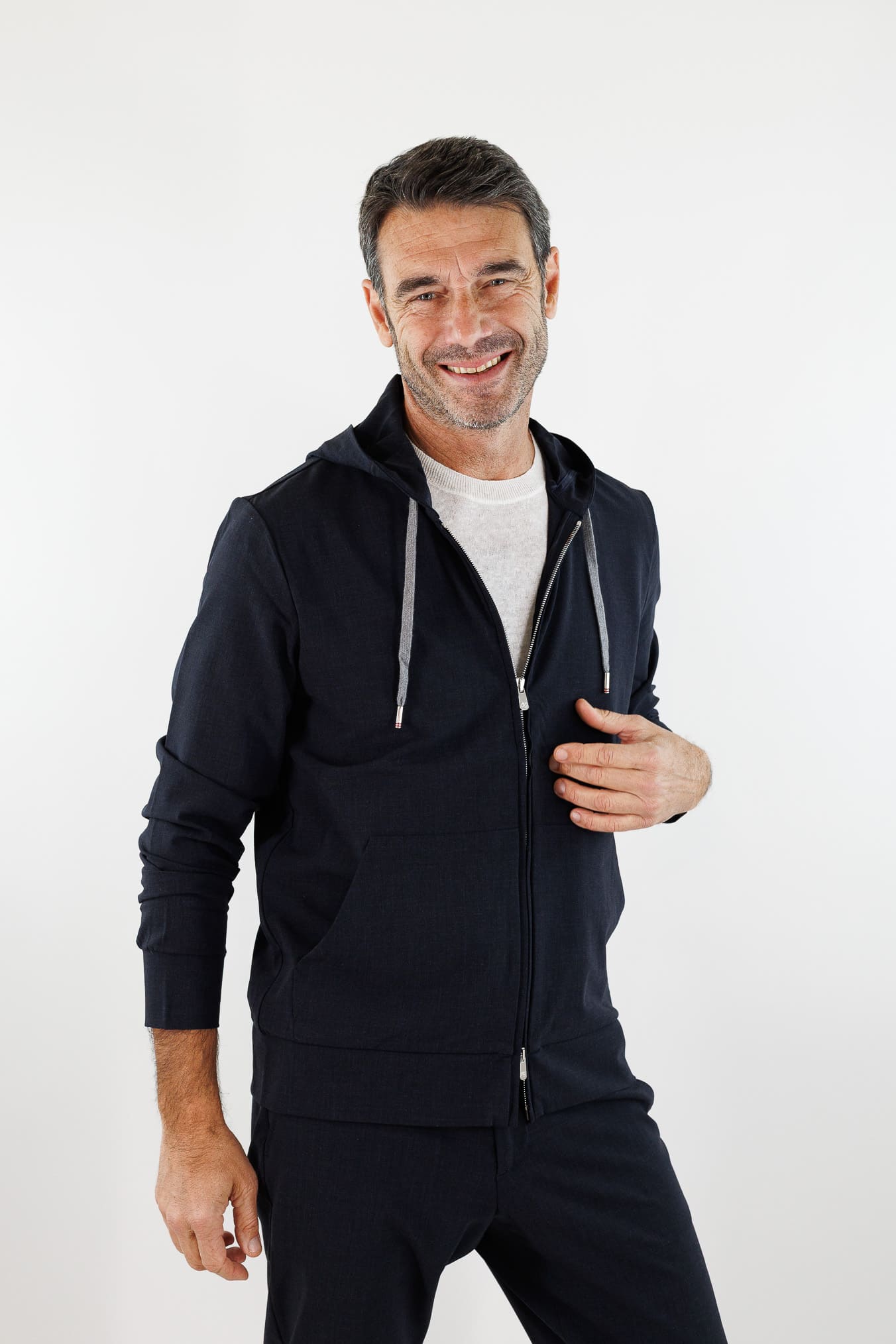 PESCAROLO Felpa Cappuccio Jersey Lana Crêpe Blu