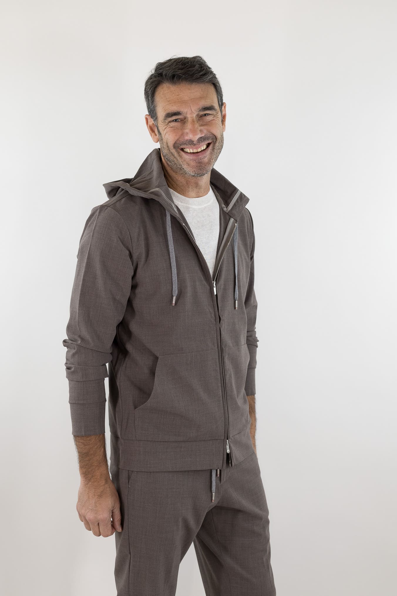 PESCAROLO Felpa Cappuccio Jersey Lana Crêpe Tortora