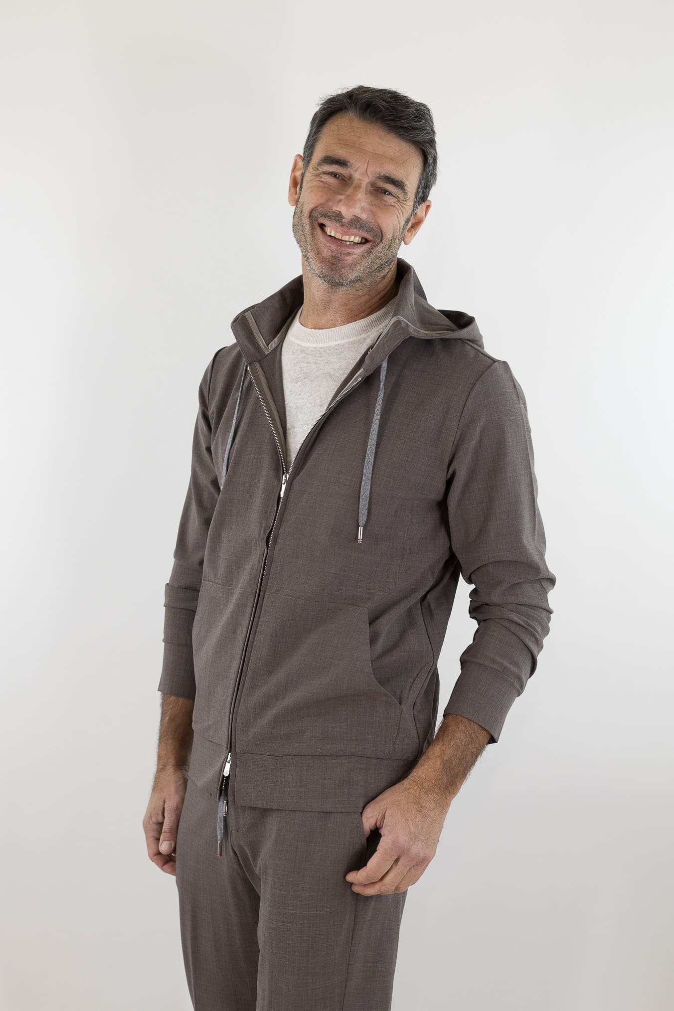 PESCAROLO Felpa Cappuccio Jersey Lana Crêpe Tortora