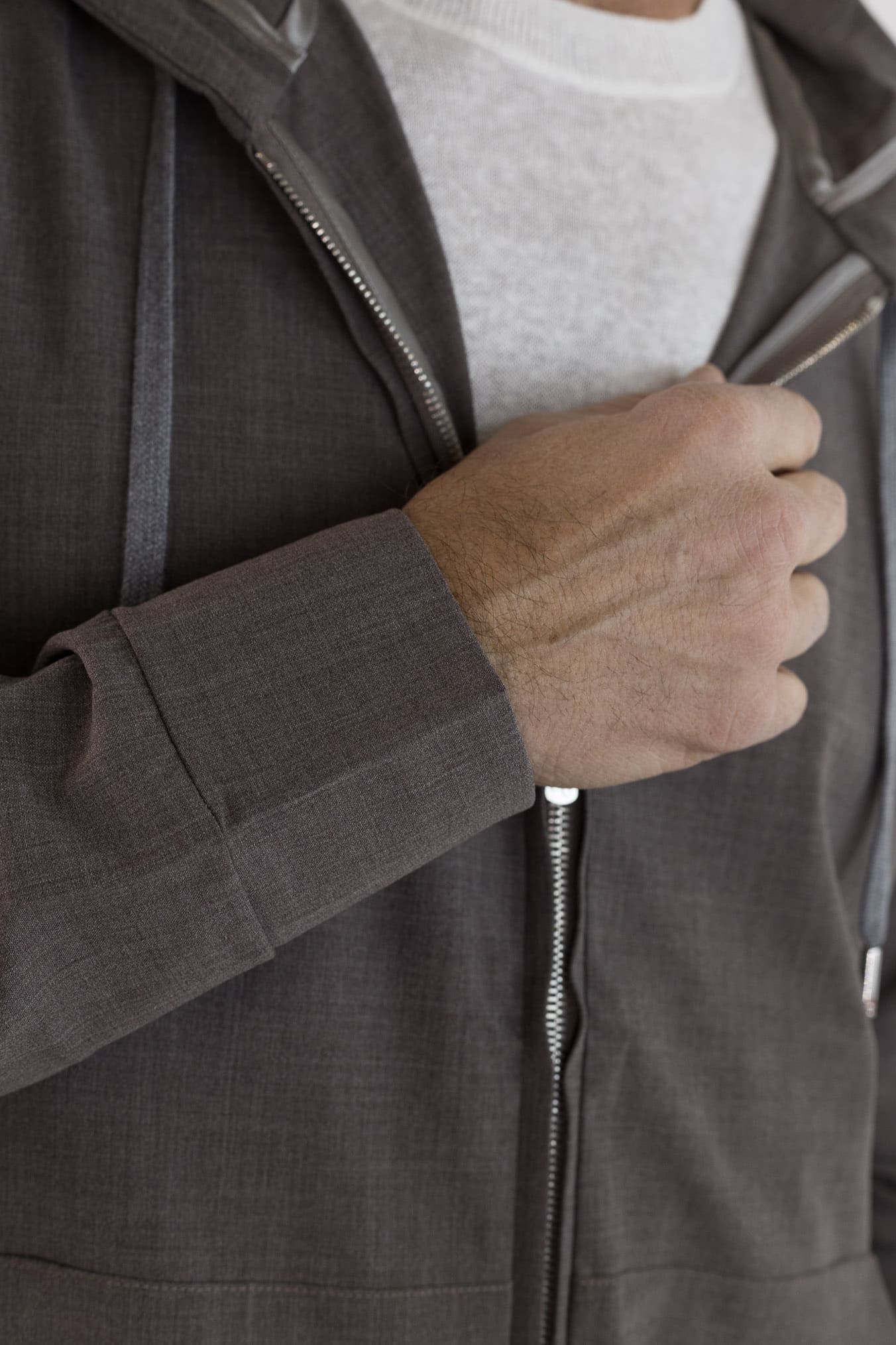 PESCAROLO Felpa Cappuccio Jersey Lana Crêpe Tortora