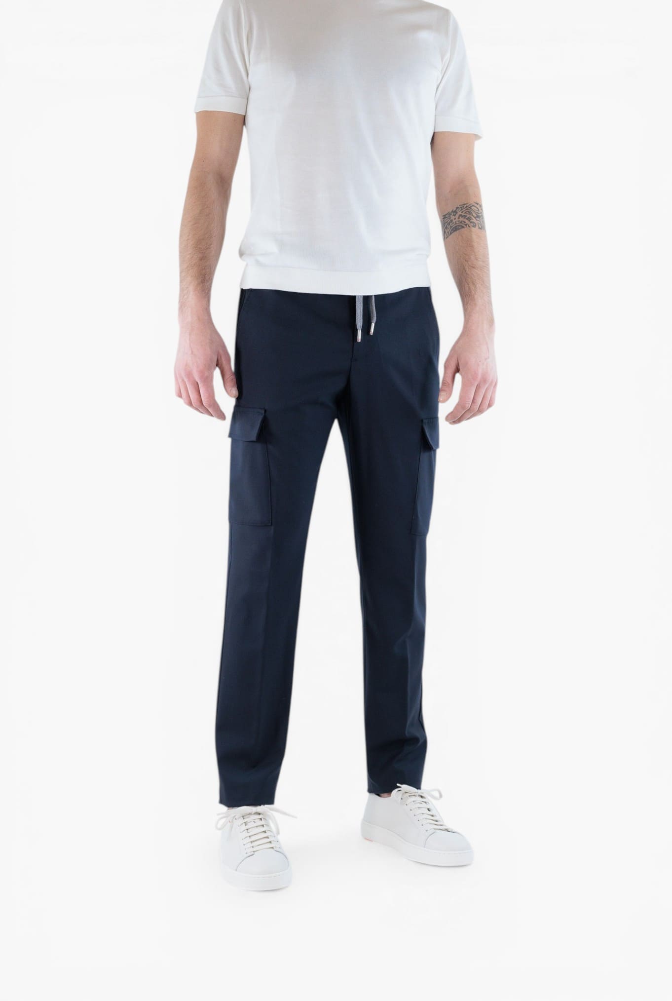 PESCAROLO Pantaloni "Tor" Cargo Coulisse Lana Blu
