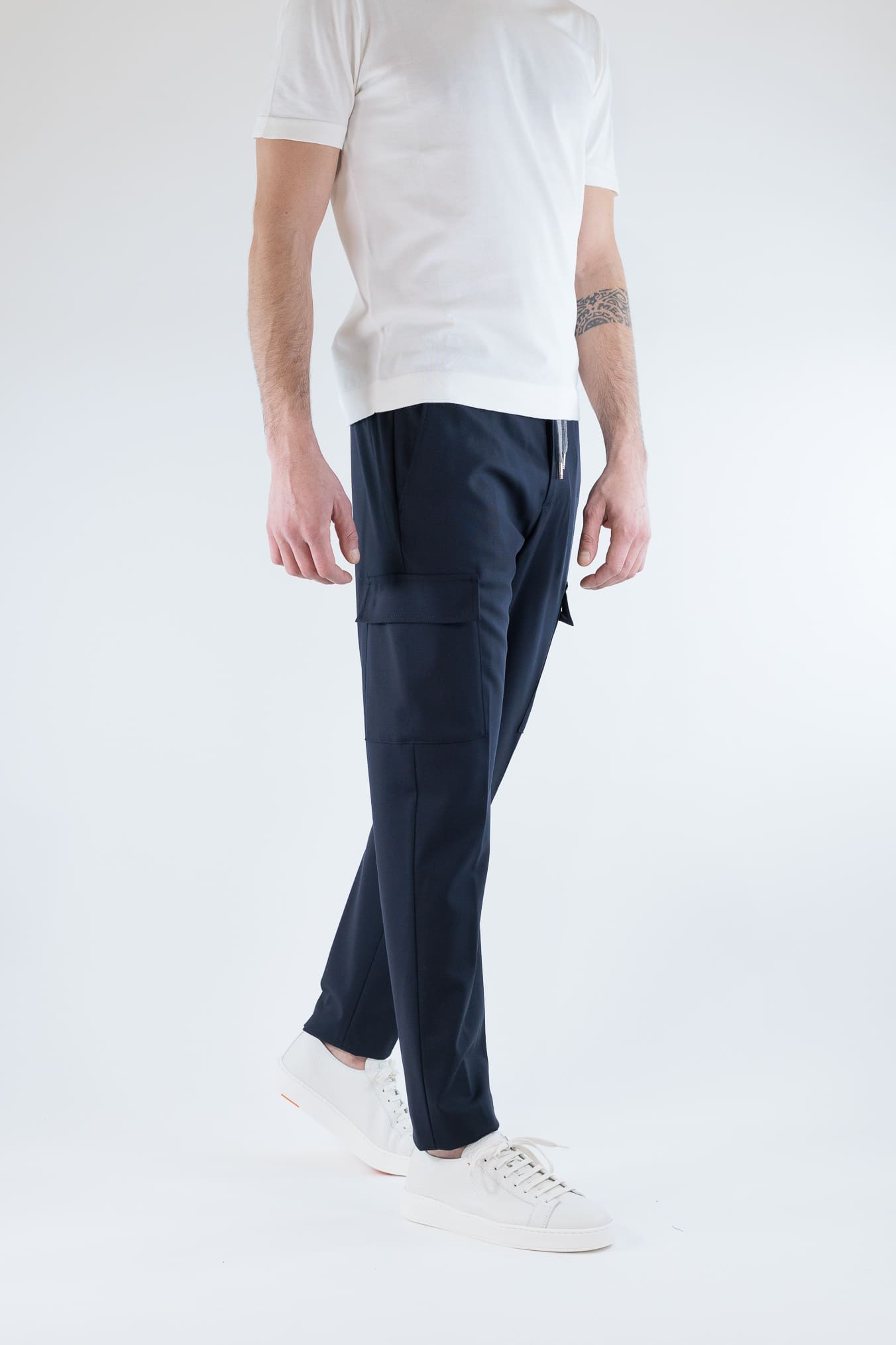 PESCAROLO Pantaloni "Tor" Cargo Coulisse Lana Blu