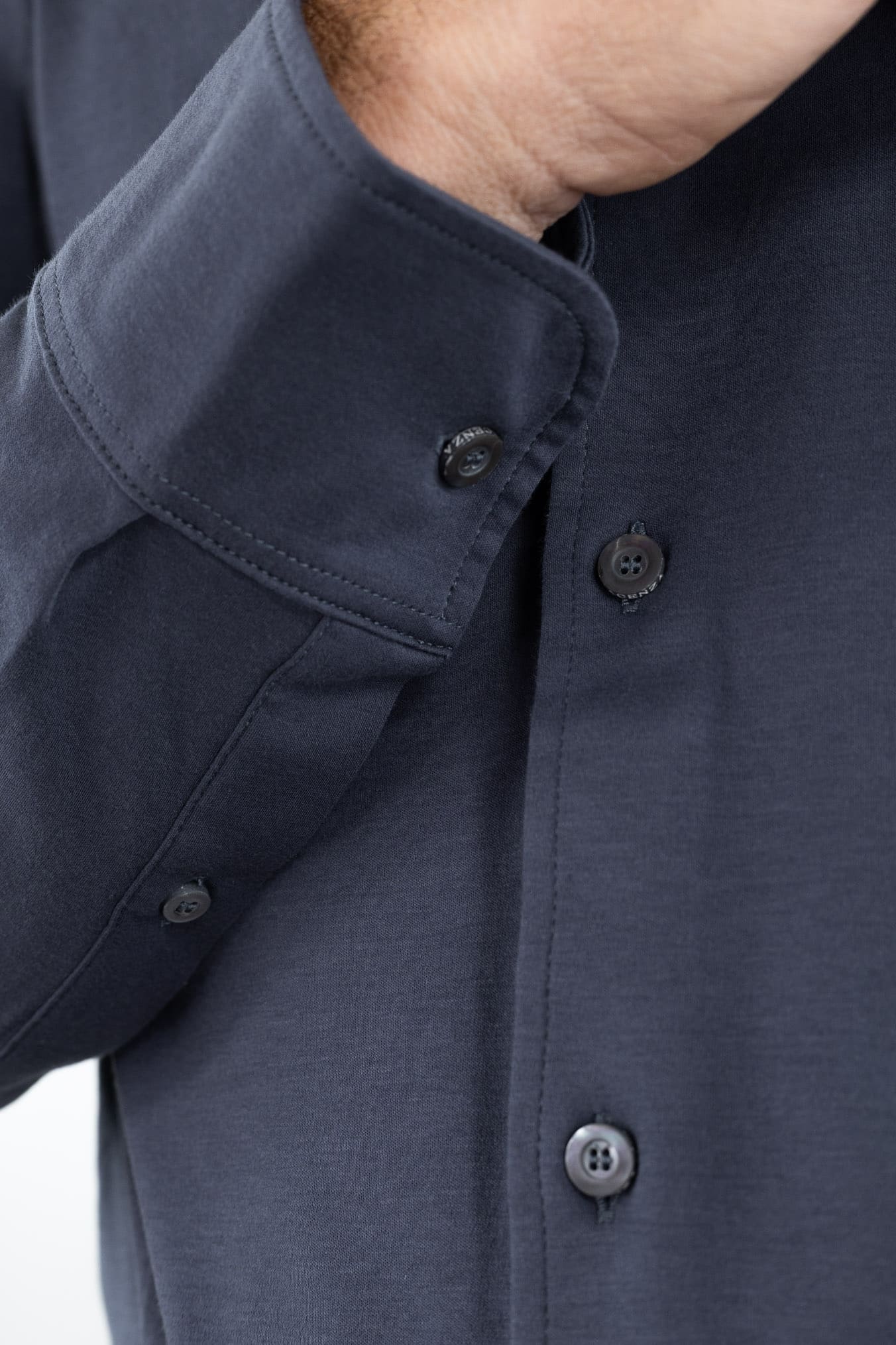 PIACENZA CASHMERE Camicia Jersey Cotone Interlock Blu Ardesia
