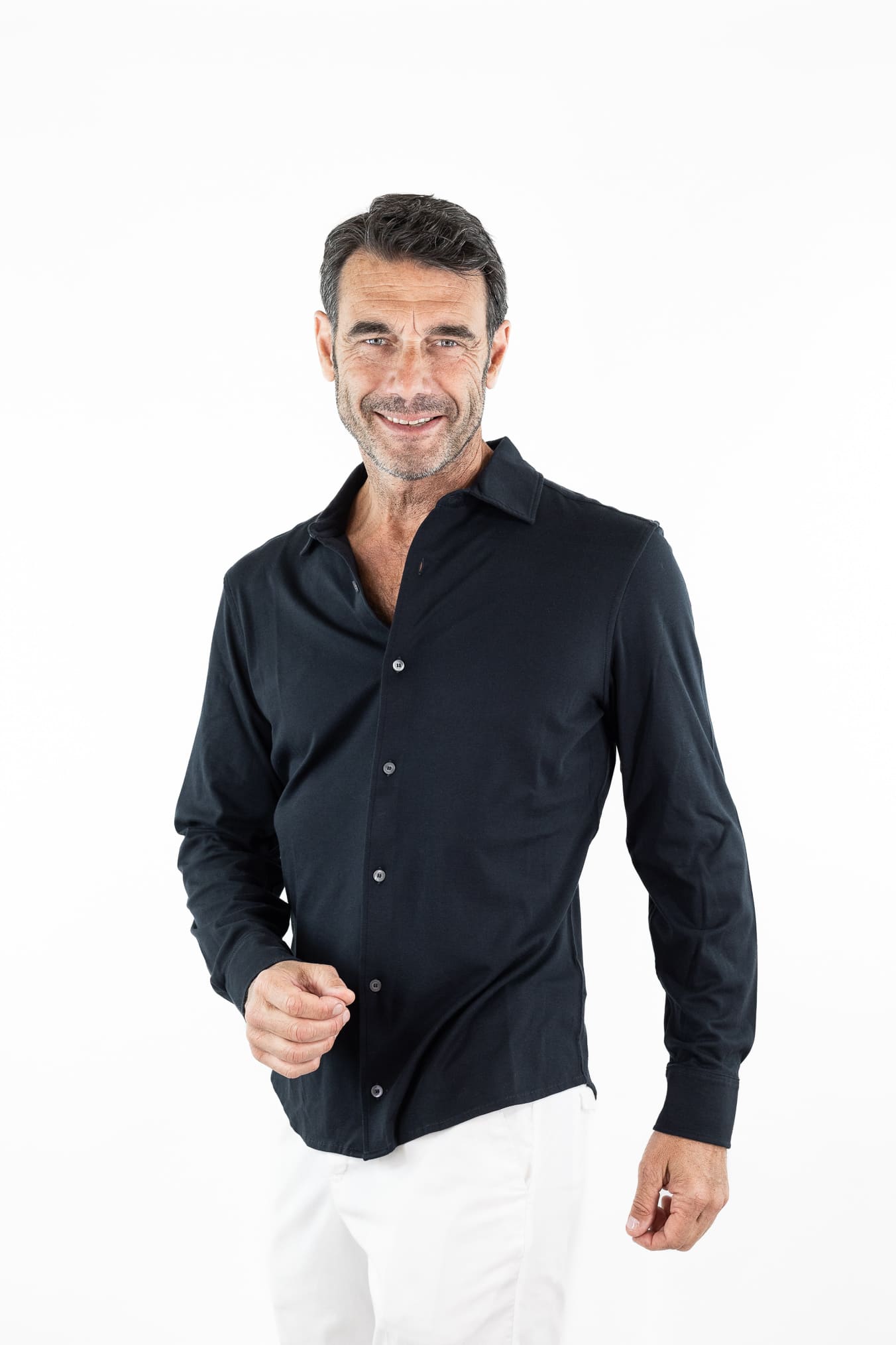 PIACENZA CASHMERE Camicia Jersey Cotone Interlock Nero