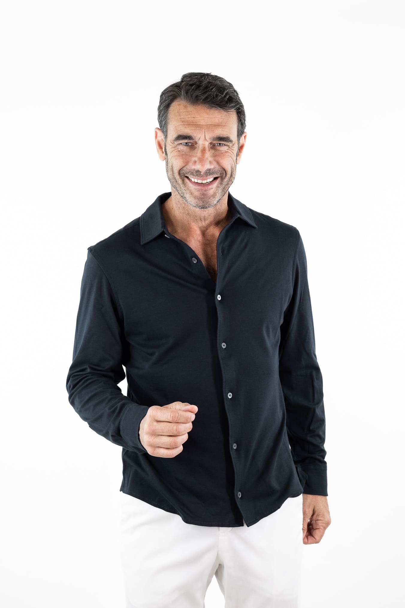 PIACENZA CASHMERE Camicia Jersey Cotone Interlock Nero