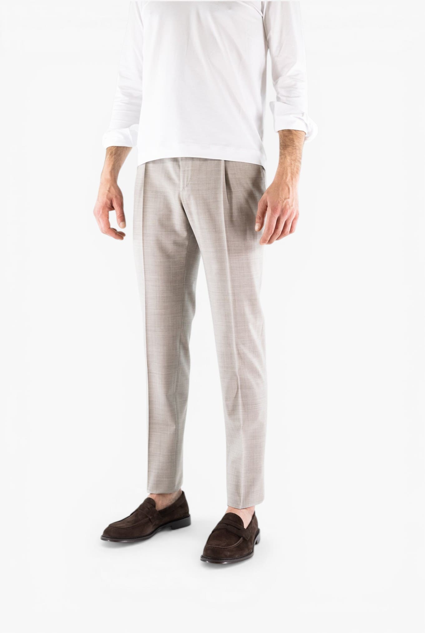 PT Pantaloni Fresco Lana Pinces Beige Chiaro