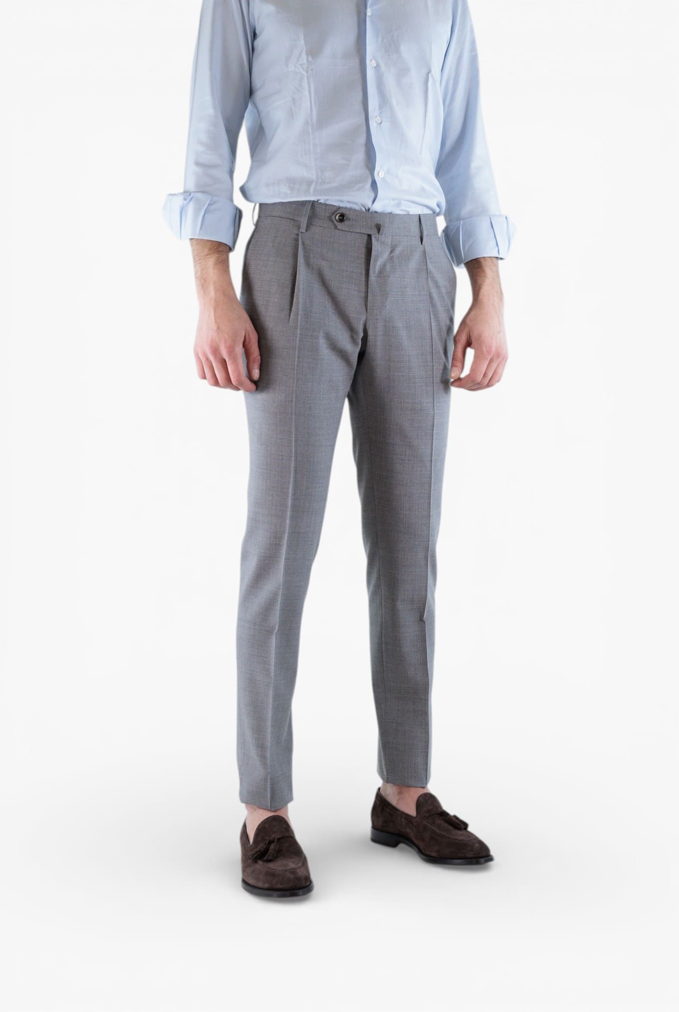 PT Pantaloni Fresco Lana Armatura Tela Grigio Chiaro